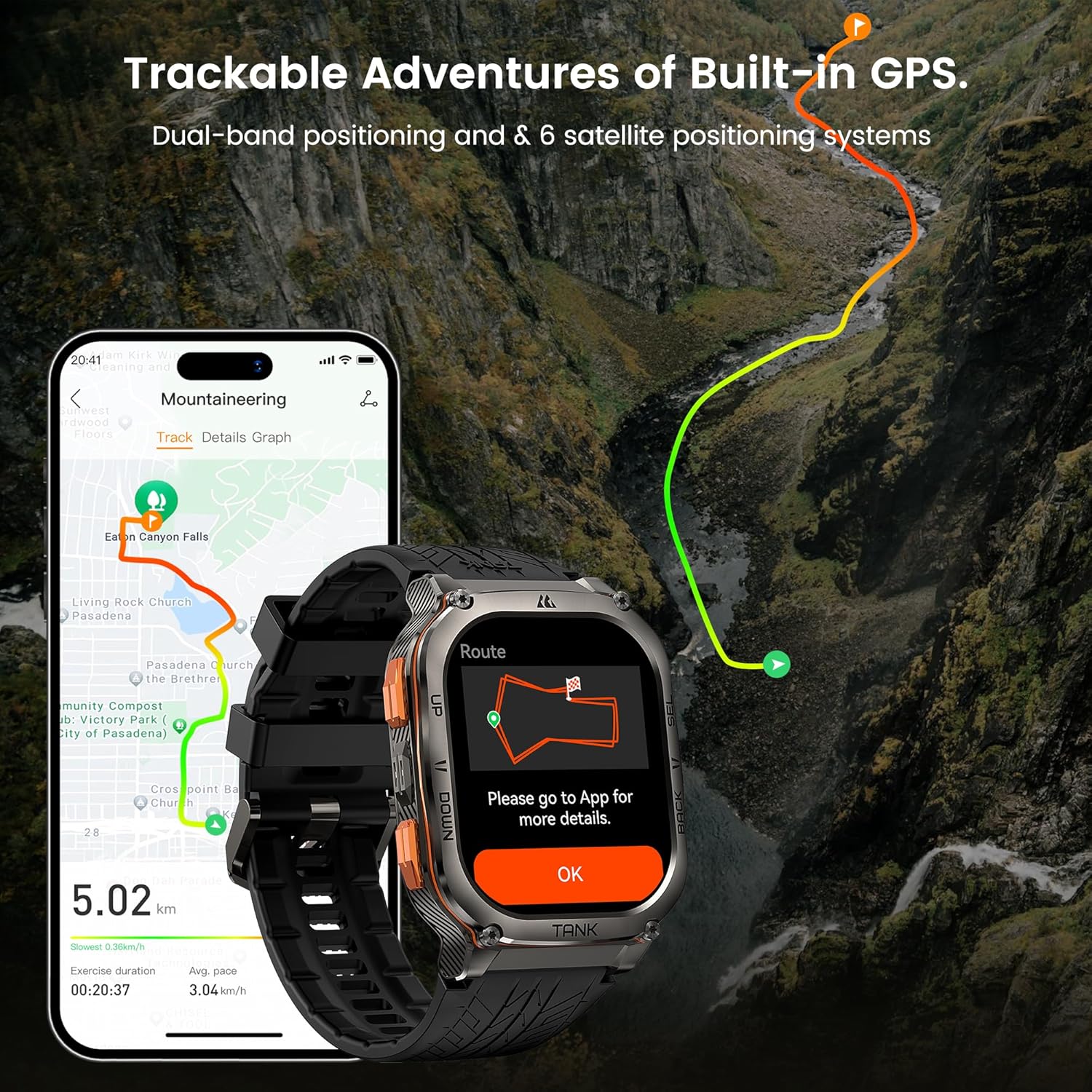 AMAZTIM Military Smart Watch with GPS, 6 Satellite Positioning/Compass, Stainless Steel Body, 50M Waterproof, 480mAh Extra-large battery, Answer/Make Call, 2" AMOLED Screen, Compatible for Android iOS - Image 5