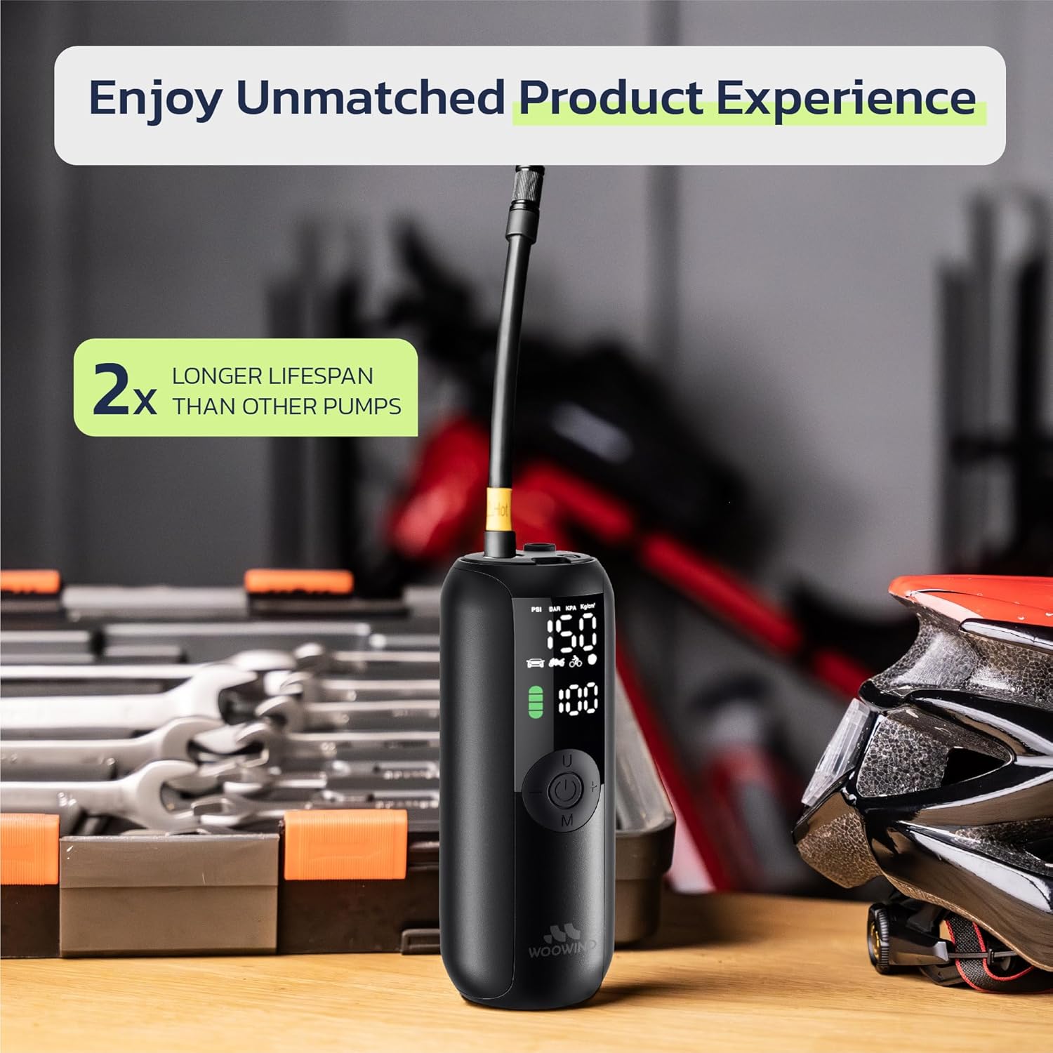 Tire Inflator Portable Air Compressor, Electric Bike Tire Pump with Gauge, Air Pump for Car Tires, 150PSI, Mobile Air Compressor for Car, Motorcycle, Electric Bike, by Woowind - Image 8