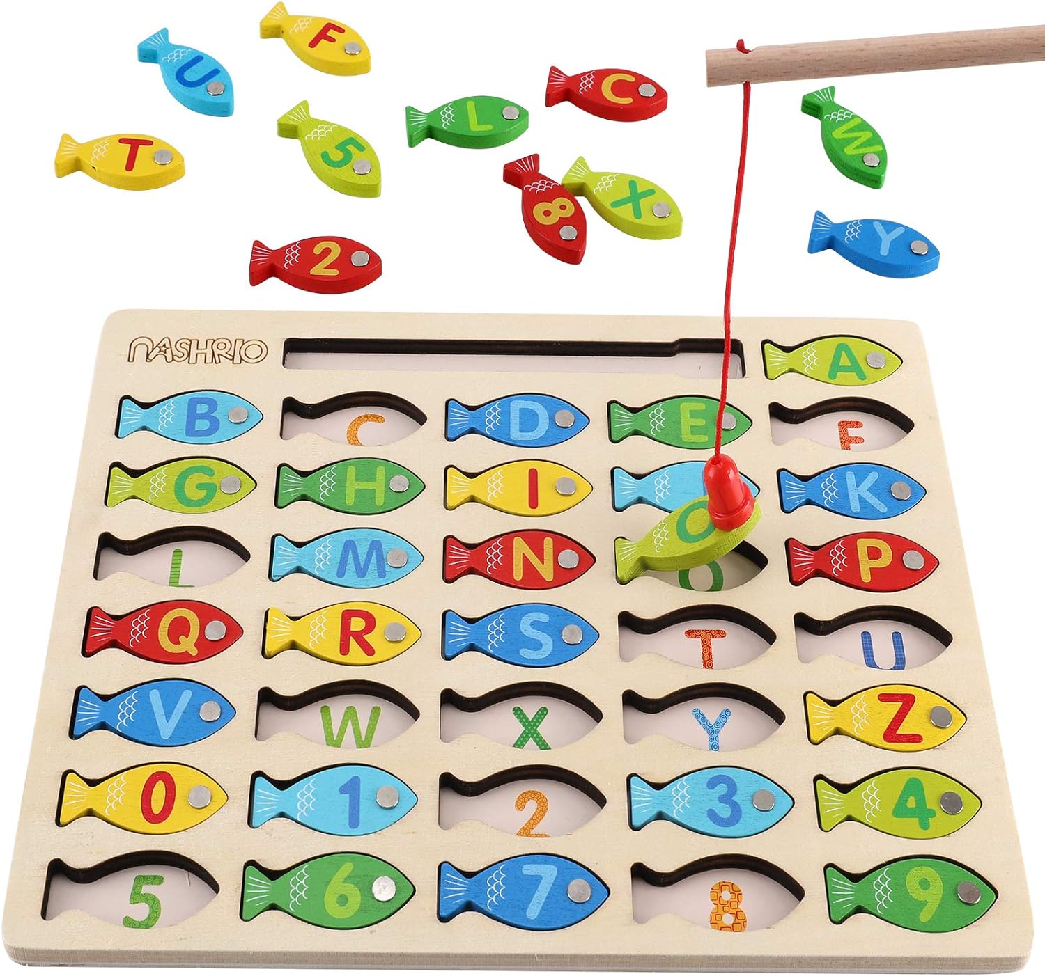 Magnetic Wooden Fishing Game Toy for Toddlers, Alphabet Fish Catching Counting Games Puzzle with Numbers and Letters, Preschool Learning ABC Math Educational Toys 3 4 5 Years Old Girl Boy Kids - Image 2