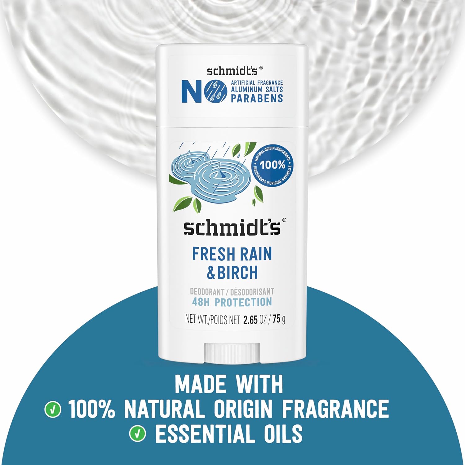 Schmidt's Aluminum-Free Vegan Deodorant Fresh Rain & Birch with 24 Hour Odor Protection, 2 Count for Women and Men, Natural Ingredients, Cruelty-Free, 2.65 oz - Image 4