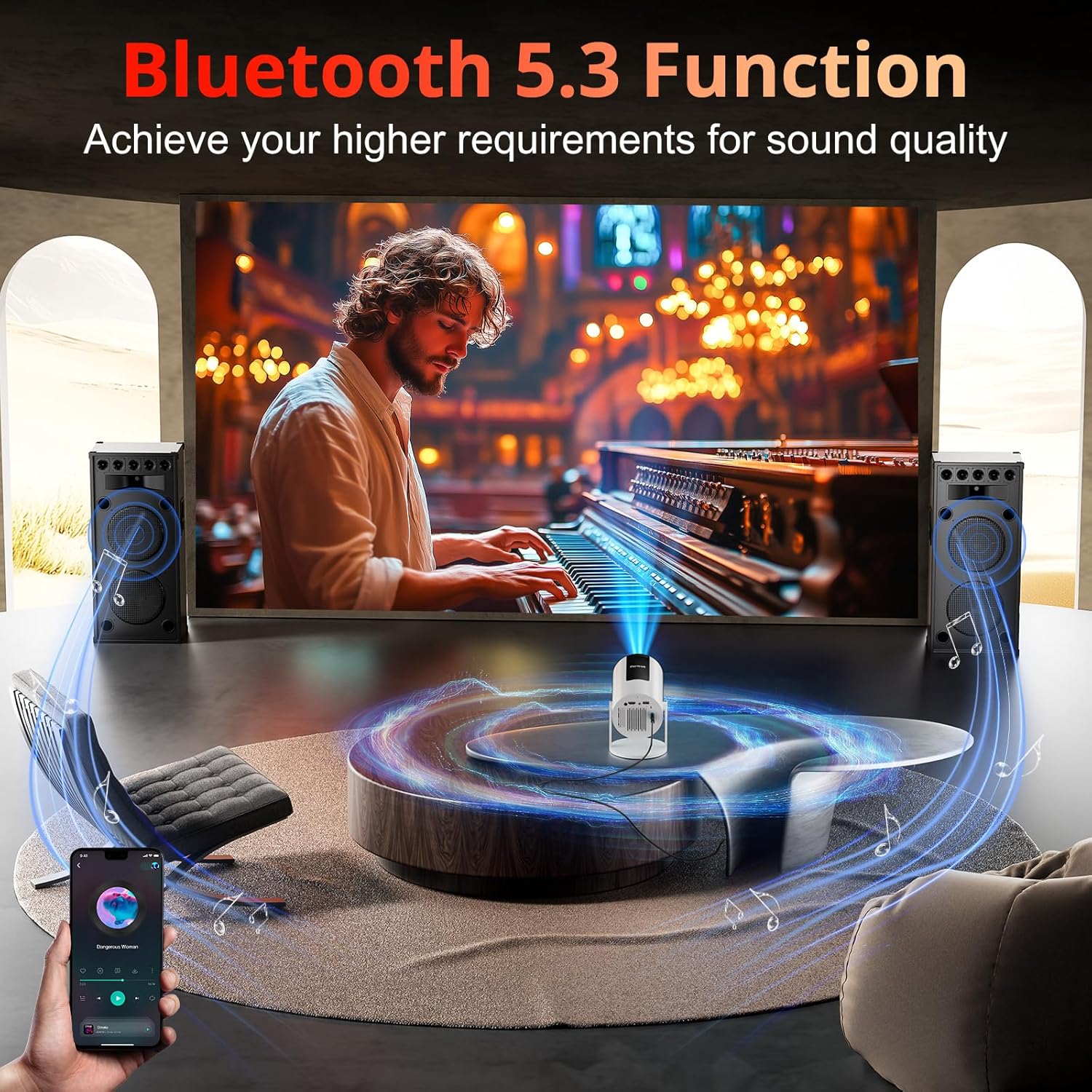 Auto Keystone Projector with WIFI and Bluetooth, Pericat 210° Rotatable Portable Projector, 18000L Native 1080P Home Theater, Outdoor Movie Projectors Compatible with TV Stick, Laptop, PC, Smartphone - Image 5