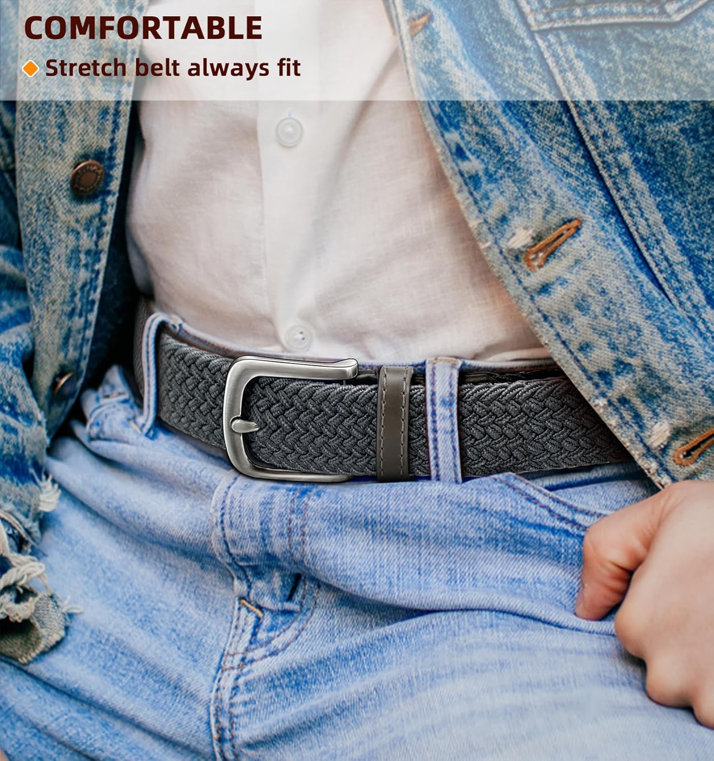KEMISANT Men Belt-Stretch Woven Braided Belt For Gift Men Golf Casual Jeans Dresses with Nylon Canvas 1 3/8" - Image 9