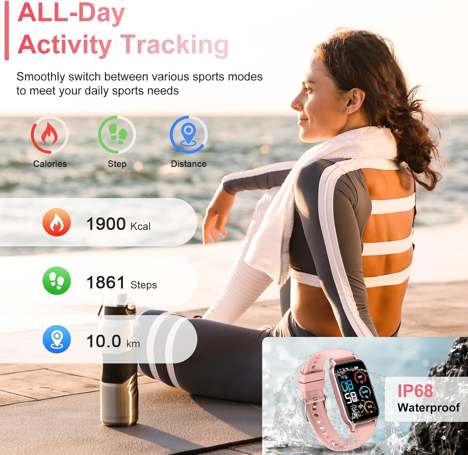 Smart Watch for Men Women, 1.57" Smartwatch (Answer/Make Call) , Fitness Tracker with 110+ Sport Modes, Heart Rate/Sleep Monitor, IP68 Waterproof, Bluetooth Calls, Smartwatches for Android iOS Pink - Image 8