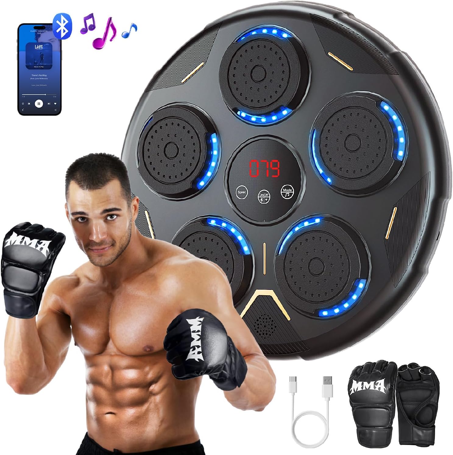 Music Boxing Machine with Beat Sync, Wall-Mounted Workout Equipment, Bluetooth & LED Display, 9 Speed Modes for Home Gym, Adults and Kids, Includes Boxing Gloves - Image 9