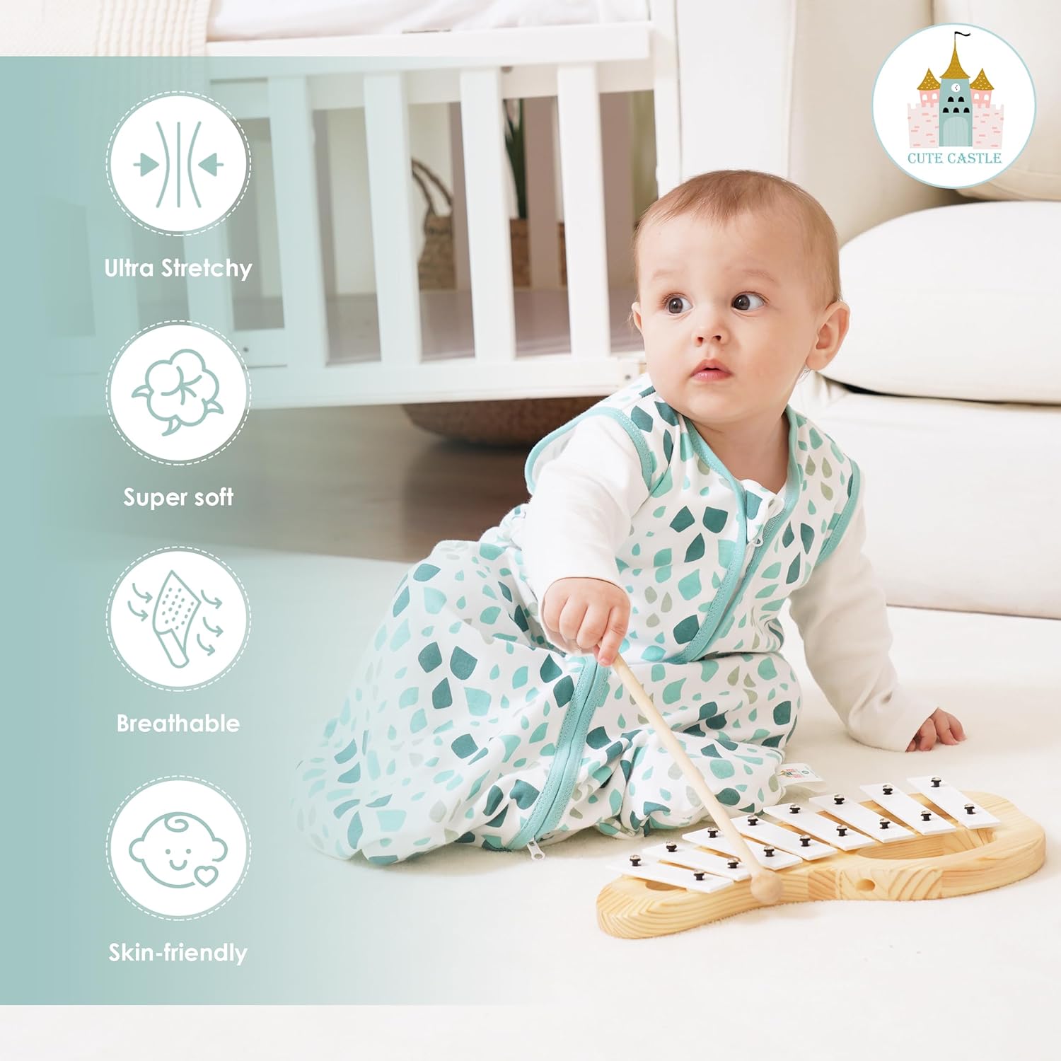 Cute Castle Baby Sleep Sack 0-6 Months - Lightweight 100% Cotton 2-Way Zipper TOG 0.5 Infant Wearable Blanket, Newborn Essentials Toddler Sleep Clothes (3 Pack Green) - Image 3
