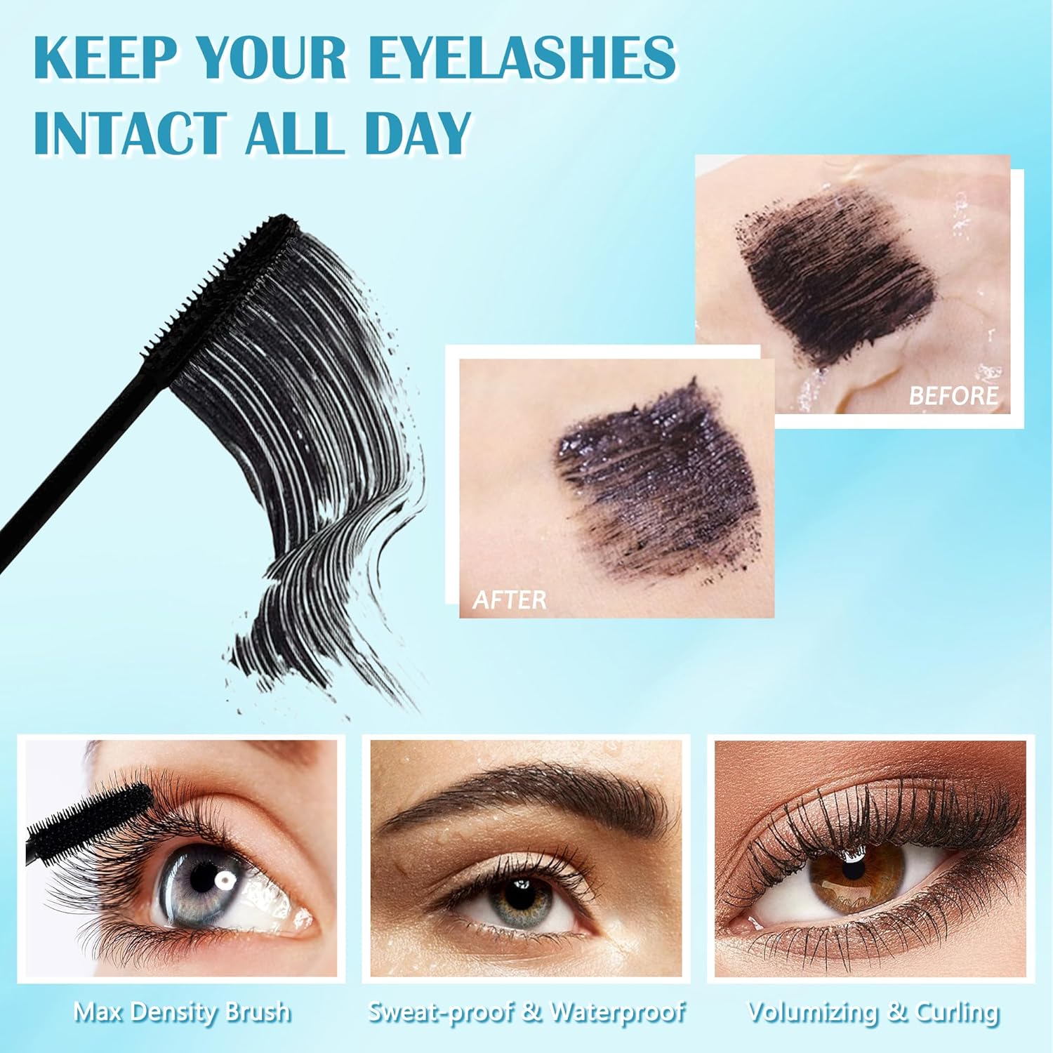 Mascara for Older Women 60 Plus, Waterproof Volumizing Mascara for Seniors with Thinning Lashes, Smudge-proof Long Lasting Mascara Black Volume and Length for Sensitive Eyes, Hypoallergenic Mascara - Image 4