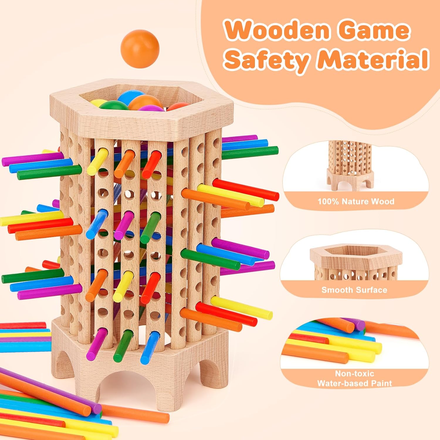 Montessori Game Wooden Board Games for Kids 4-6-8-12, 36 Colorful Stick Math Educational Toys for 3 4 5 6 Year Olds, Classic Fun Dice Games for Family Game Night for 2-6 Players Gift - Image 5