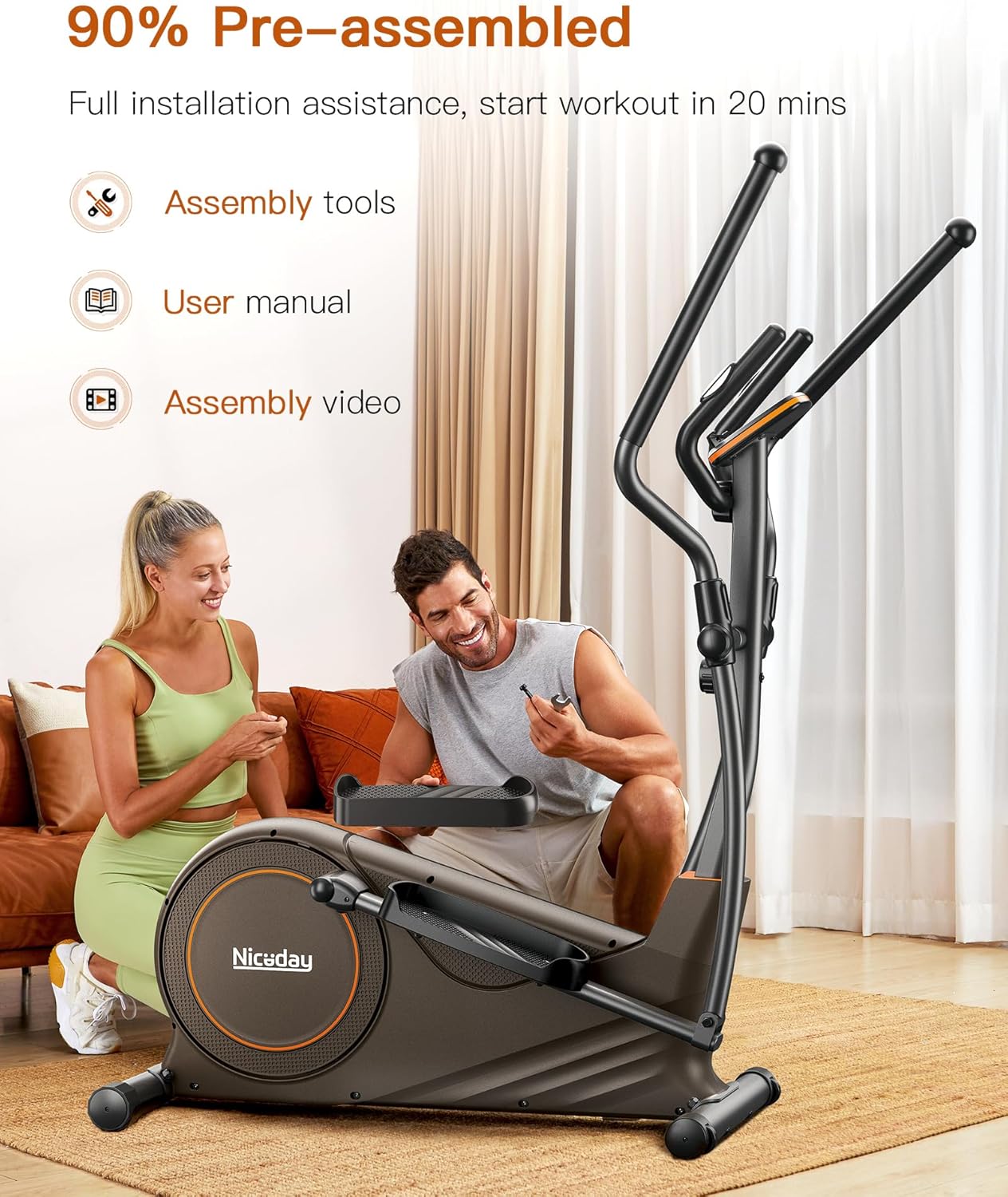 Niceday Elliptical Machine, Elliptical Exercise Machine for Home with Hyper-Quiet Magnetic Driving System, Elliptical Trainer with 15.5IN-18IN Stride, 16 Resistance Levels, 400LBS Loading Capacity - Image 7