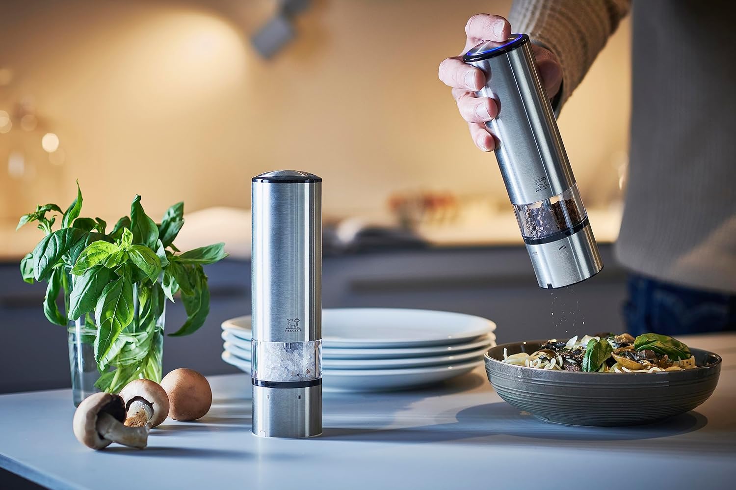 Peugeot - Elis Sense u'Select Electric Salt and Pepper Mill Set - Adjustable Grinders, Battery Powered - Blue LED Light, Stainless Steel, 8-inches - Image 3