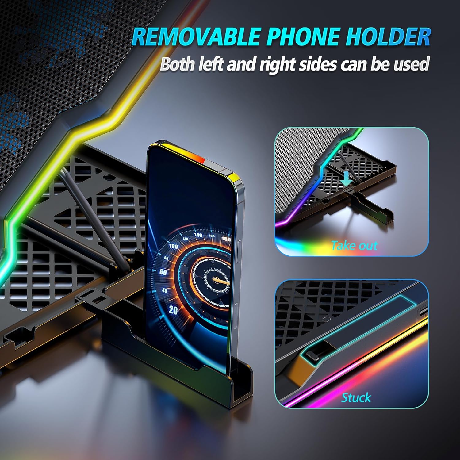 Laptop Cooling Pad, Gaming Laptop Cooler with 15 Quiet Fans for 12-17.3 Inch Notebook, Slim Portable RGB Laptop Cooling Stand with 7 Height Adjustable,2 USB Ports, Phone Stand - Image 6