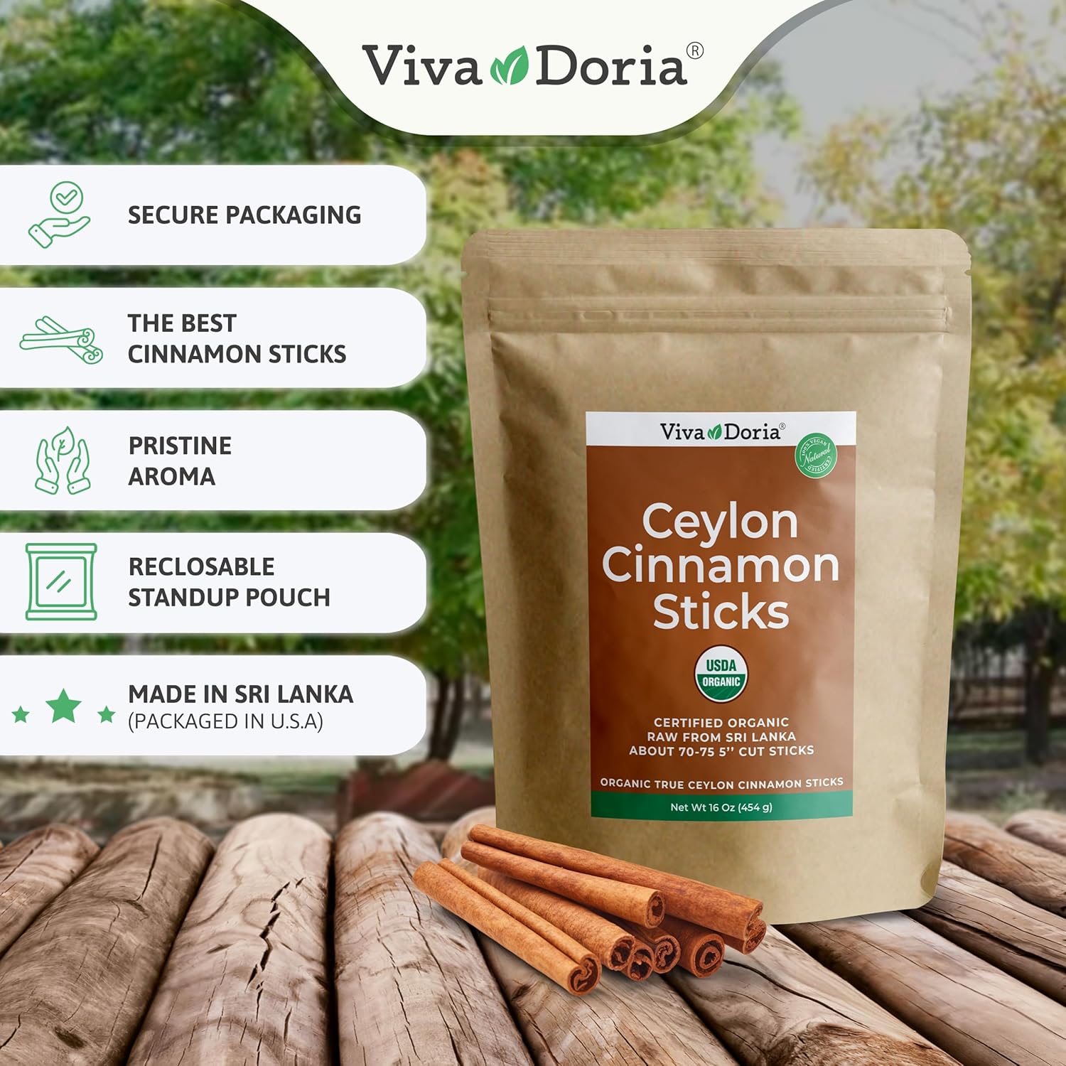 Viva Doria Organic Ceylon Cinnamon Sticks, 3'' Cut, Alba Grade, True Cinnamon, 16 Oz, | 100-110 Sticks | 100% Raw From Sri Lanka - Image 5