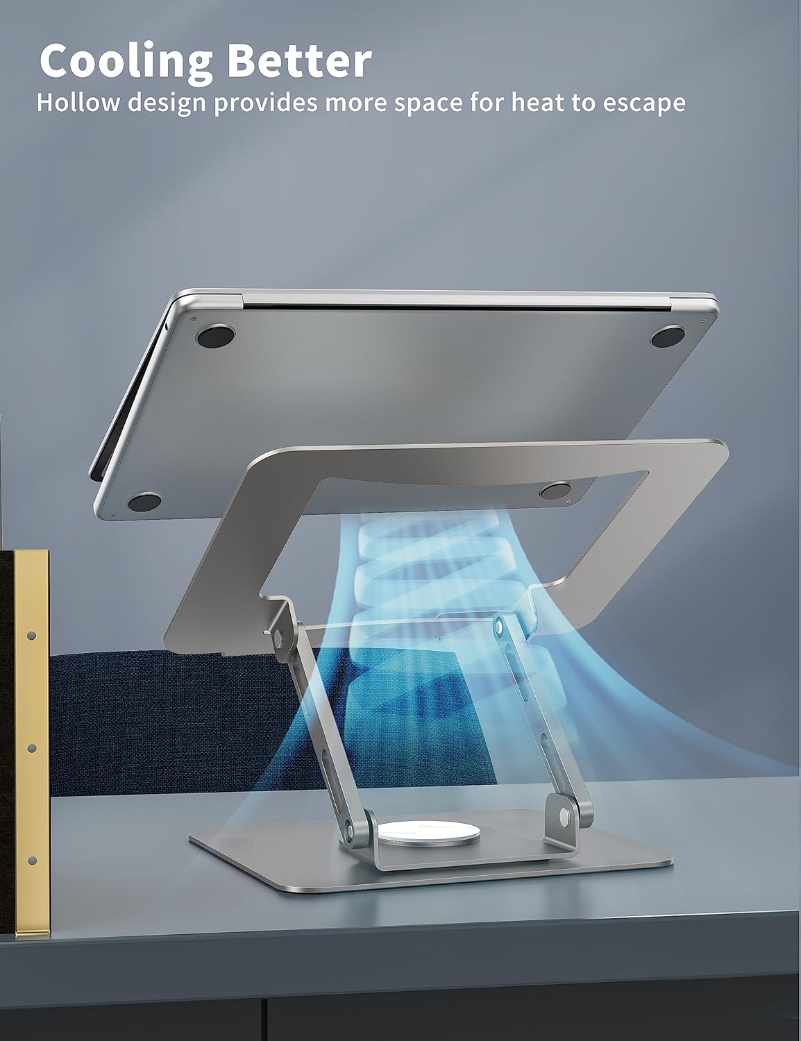 SOUNDANCE Laptop Stand with 360° Rotating Base, Ergonomic Computer Riser for Desk, Adjutable Height Muti-Angle, Foldable Laptop Mount, Stable Metal Holder Support 10-15.6" Notebook PC, Silver Grey - Image 8