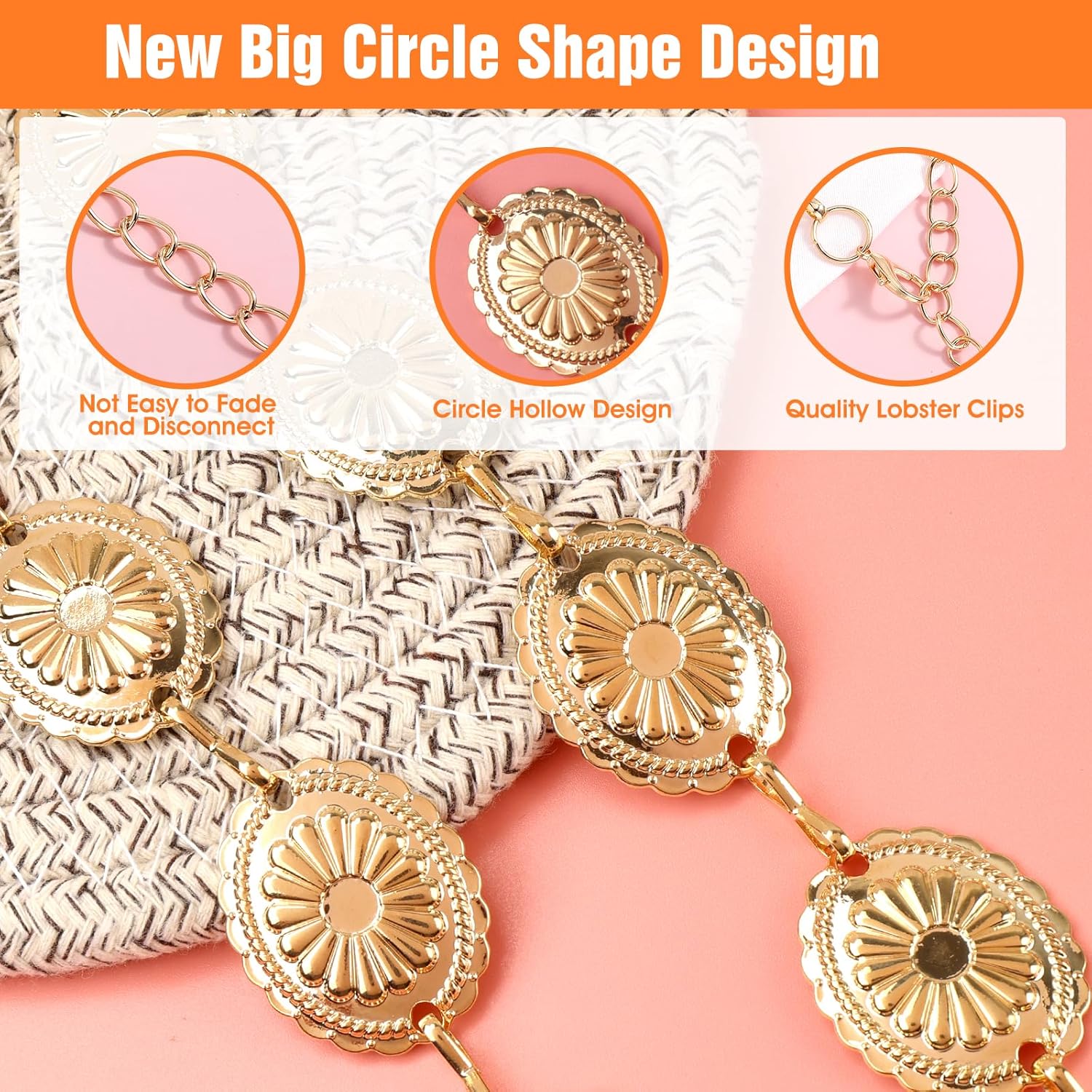 Metal Concho Belt, Silver Country Chain Belt Boho Waist Chain Country Concert Outfit Western Belt for Women Dress Jean - Image 7