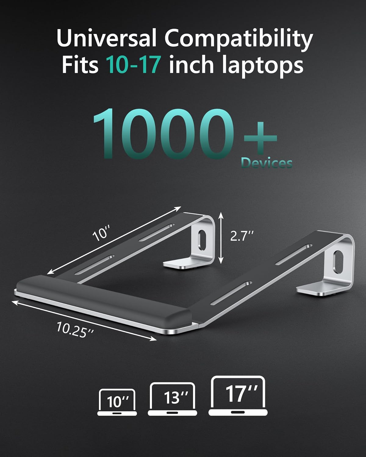 Laptop Stand for Desk, Aluminum Computer Riser with Wrist Rest Pad, Detachable Laptop Mount, Heavy Stable Laptops Holder for MacBook Air Pro, Dell, HP, 10 to 17 Inches Notebooks, Silver - Image 7