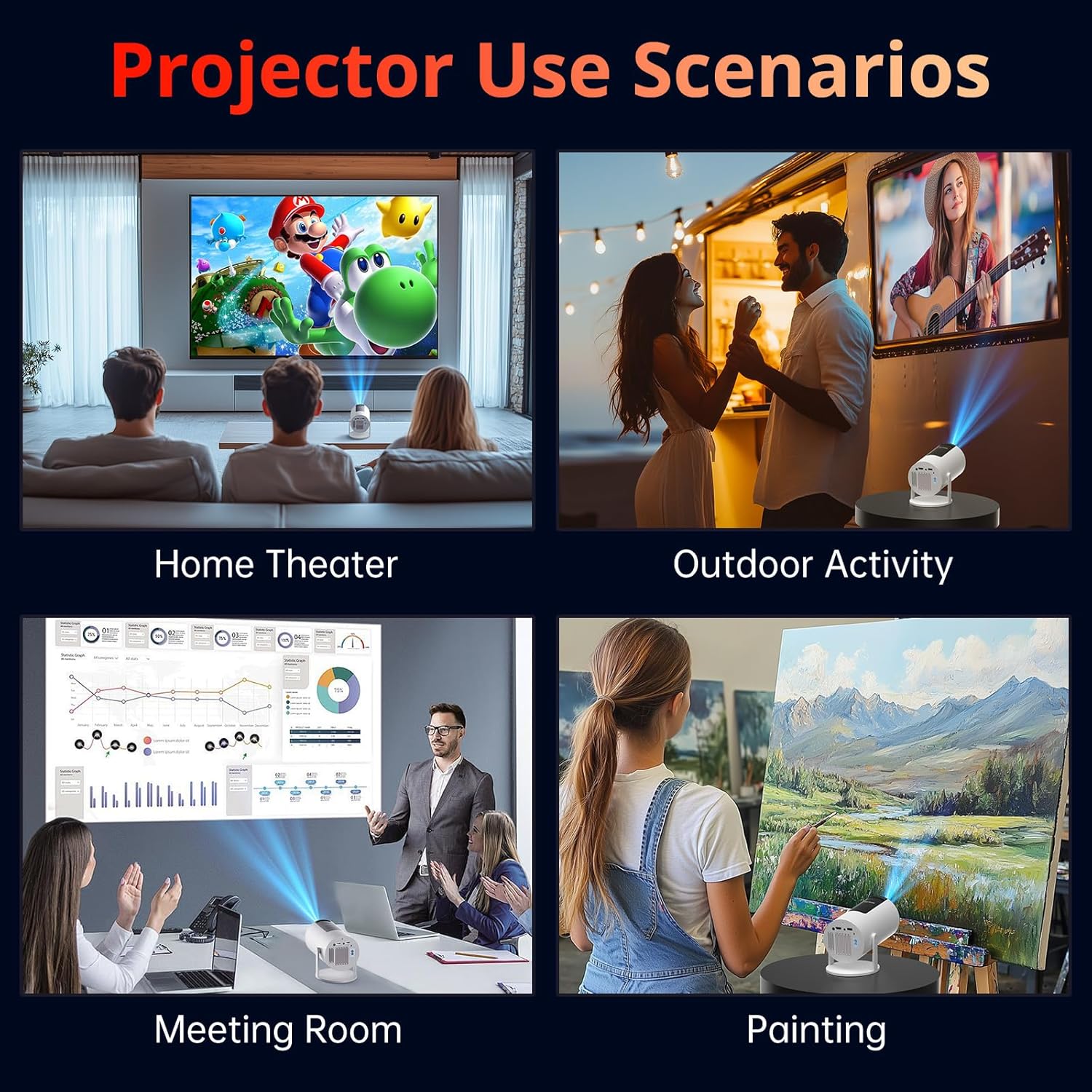 Auto Keystone Projector with WIFI and Bluetooth, Pericat 210° Rotatable Portable Projector, 18000L Native 1080P Home Theater, Outdoor Movie Projectors Compatible with TV Stick, Laptop, PC, Smartphone - Image 10