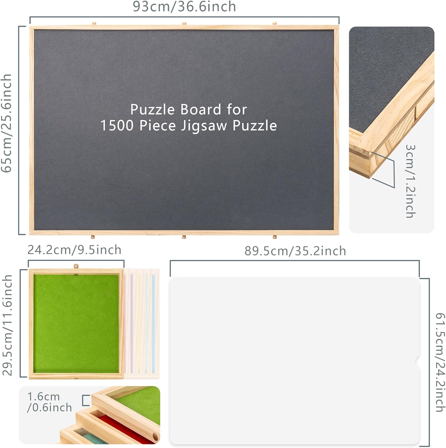 Lavievert 2-in-1 Tilting & Rotating Puzzle Board with 6 Colored Drawers & Cover, Portable Jigsaw Puzzle Table for Adults, Wooden Swivel Puzzle Plateau with Non-Slip Tabletop for Up to 1500 Pieces - Image 5