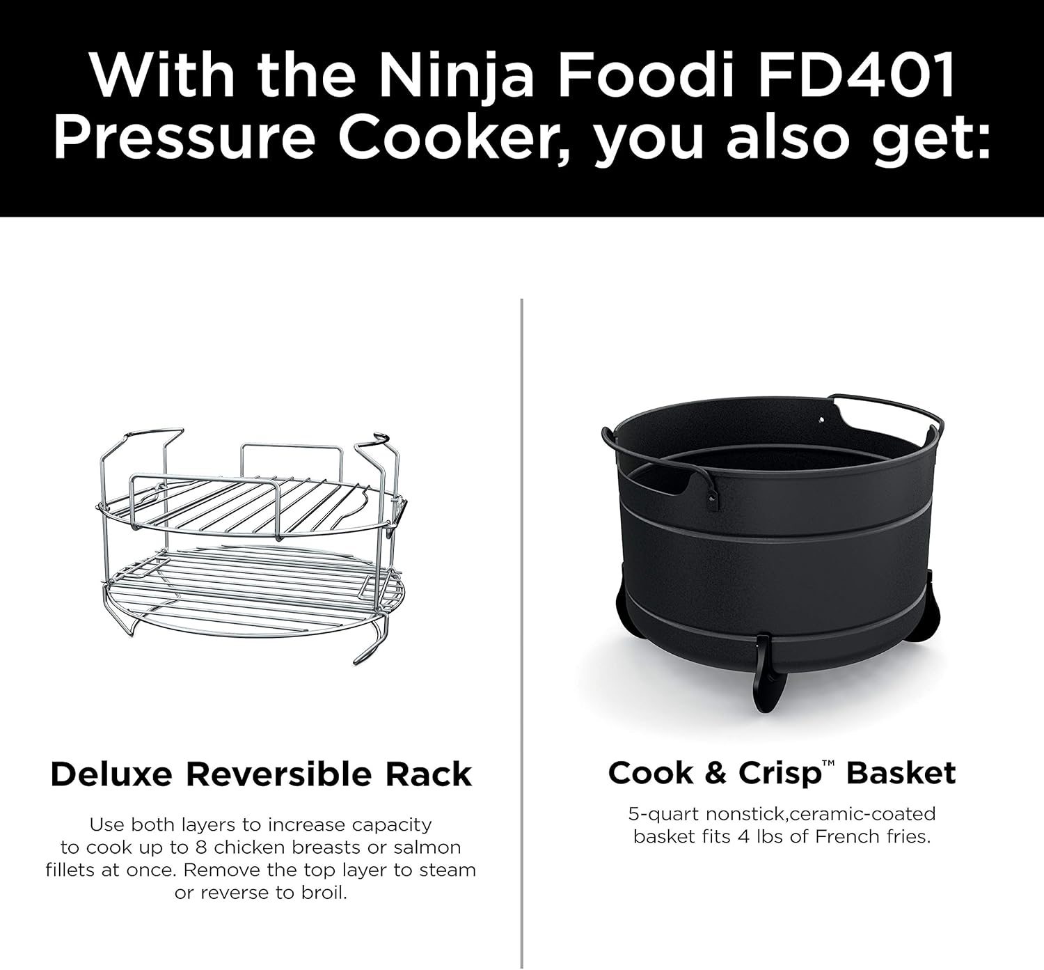 Ninja FD401 LP3 Foodi 12-in-1 Deluxe XL 8 qt. Pressure Cooker & Air Fryer that Steams, Slow Cooks, Sears, Sautés, Dehydrates & More, with 5 qt. Crisper Basket, Reversible Rack & Recipe Book, Silver - Image 10