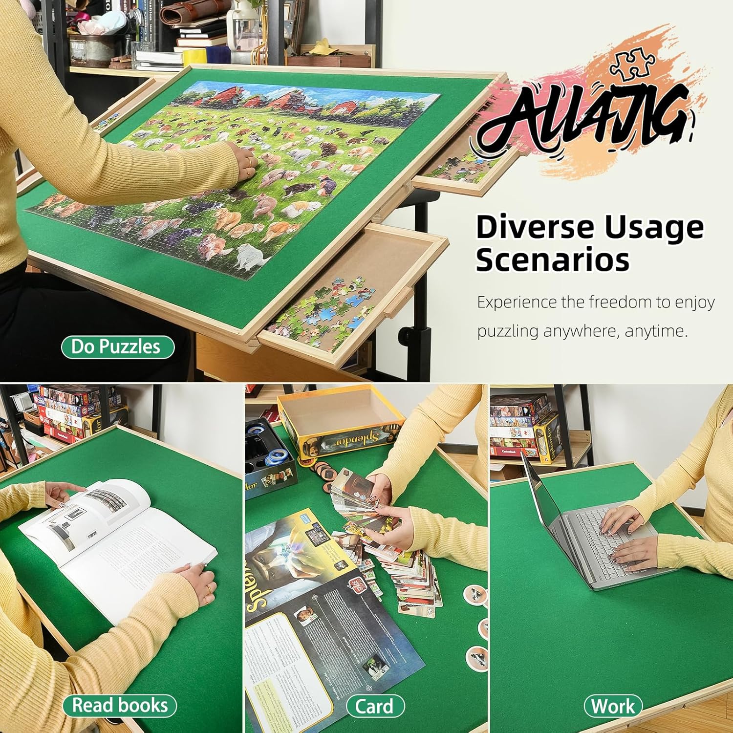 ALL4JIG Puzzle Table for Adults Gifts, Wooden Jigsaw Puzzle Table with 4 Drawers, Upgraded Stability & Optimized Lightweight Design, Puzzles for Adults 2000 Pieces - Image 8