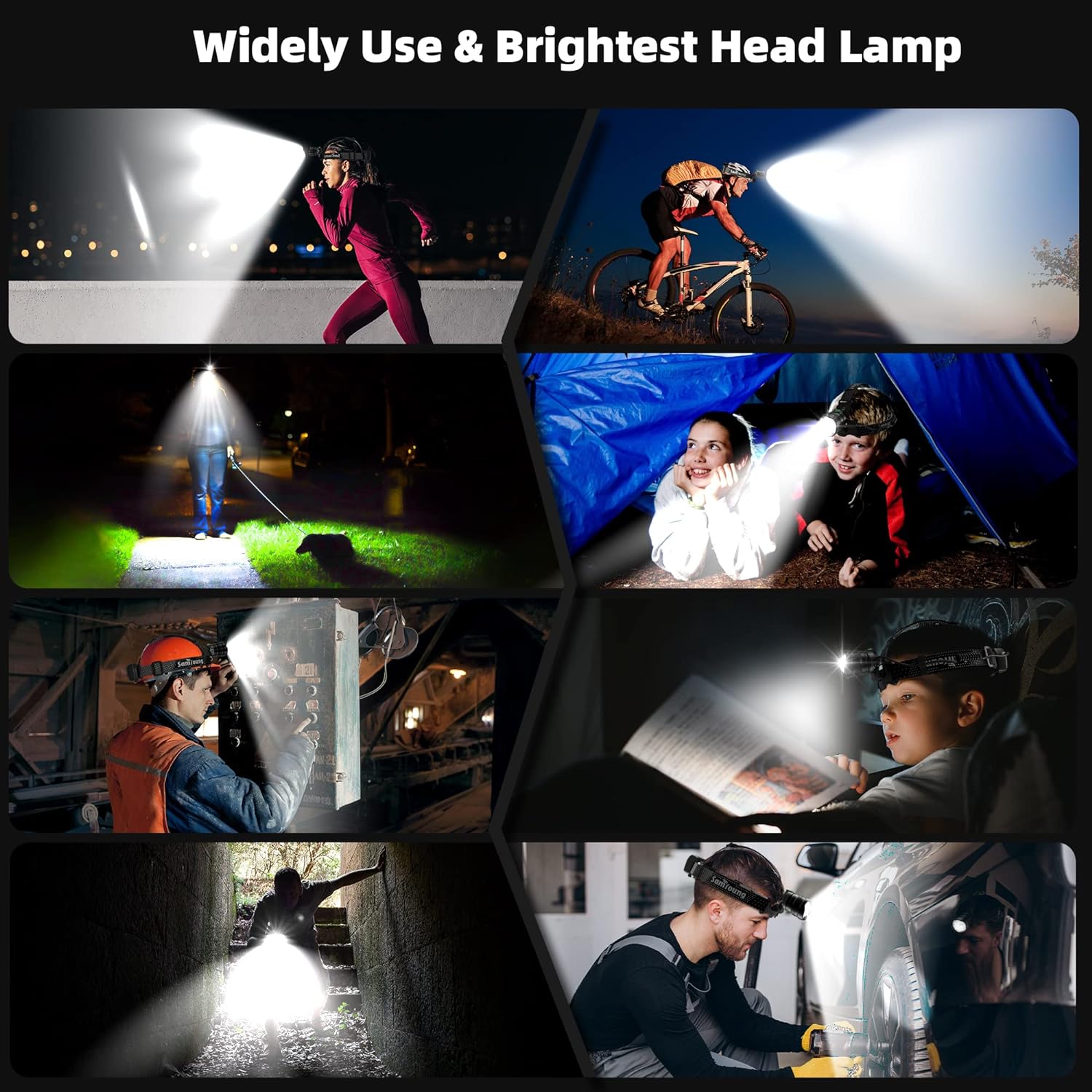 100000 LM Headlamp Induction Function, 7 Modes 50h Long Lasting Battery Life Head Lamp, IP67 Waterproof Zoom LED Headlamp, 90°Angle Adjustable for Outdoor Indoor Camping Running Hunting Car Repair - Image 8