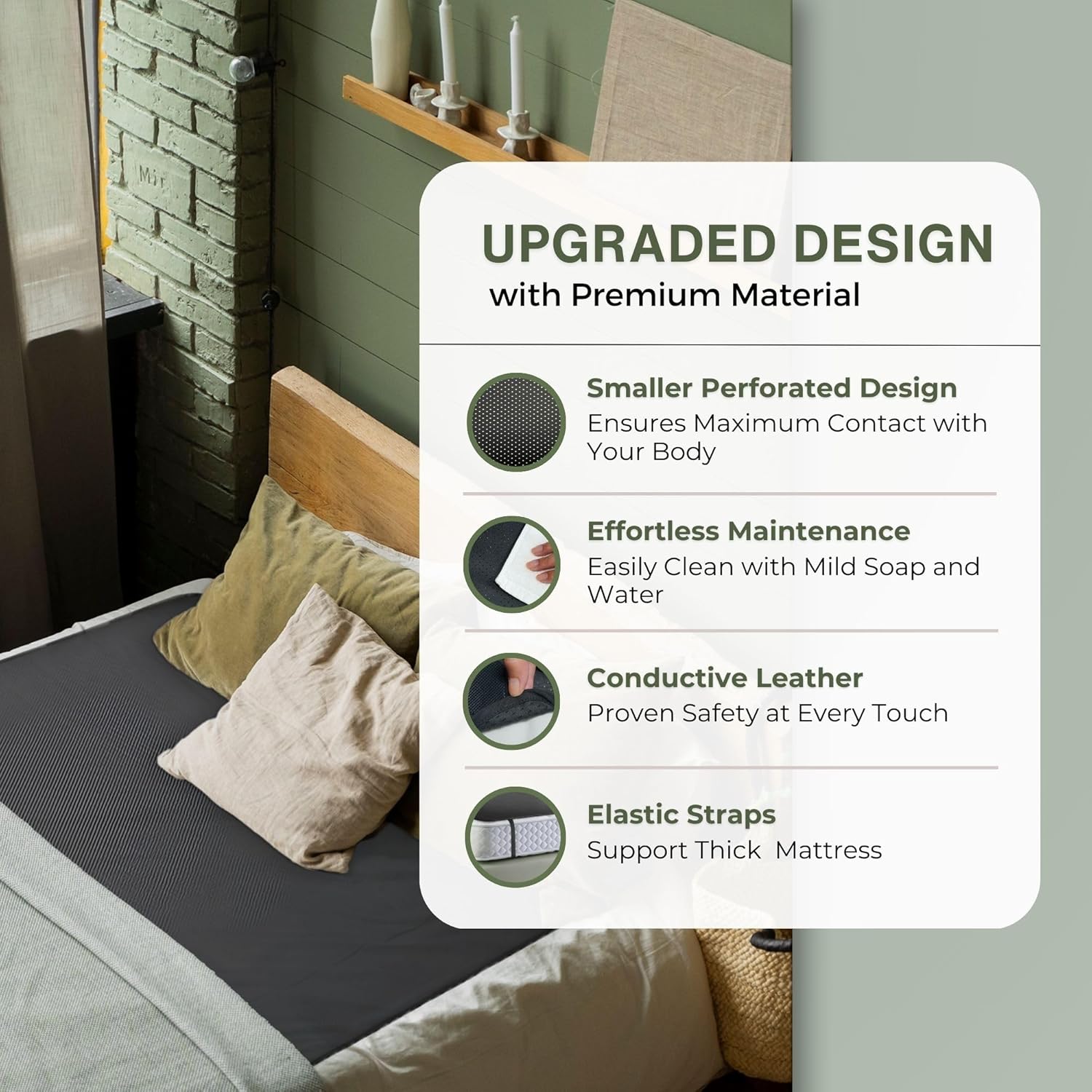 ELECTRAWAVE Grounding Mattress Cover Pad, Queen Size Earth Connected Conductive Carbon Leatherette Grounding Sheets for Better Sleep, Relieve Pain, Reduce Inflamation - Image 4