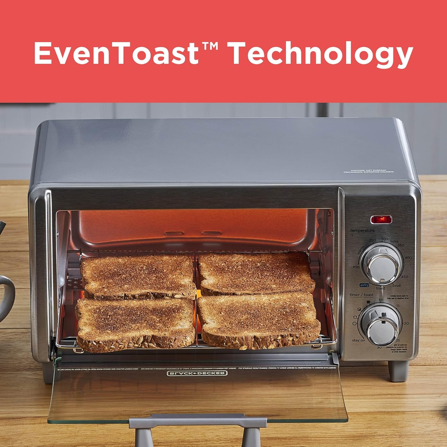 BLACK+DECKER 4-Slice Crisp 'N Bake Air Fry Toaster Oven,TO1787SS-RFP, 4-Slice, 5 Cooking Functions, 30 Minute Timer, Stainless Steel - Image 7