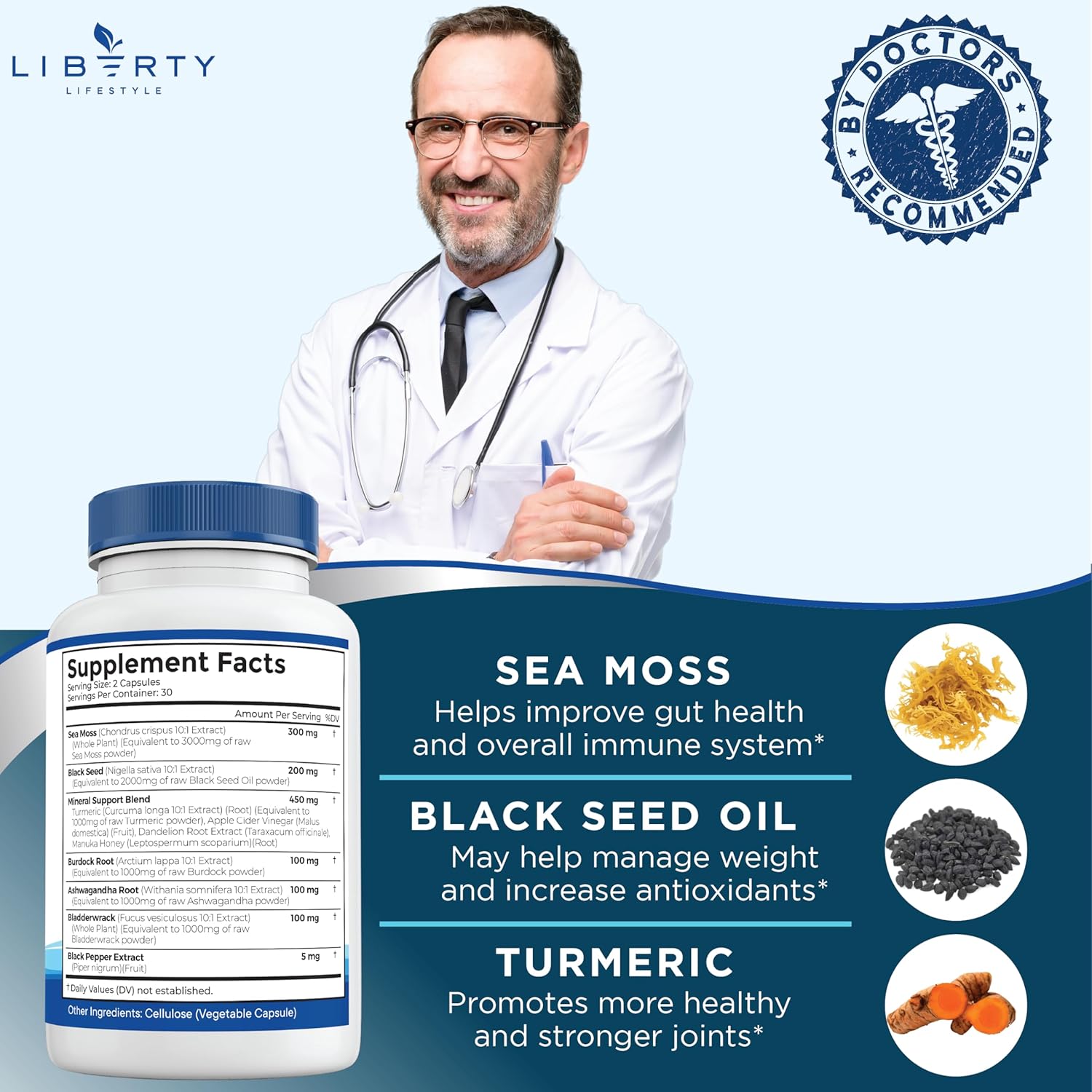 Sea Moss Black Seed Oil Ashwagandha Turmeric Bladderwrack Burdock - with Manuka, Honey Dandelion, ACV Black Pepper Gluten Free - 1-Pack - Image 4