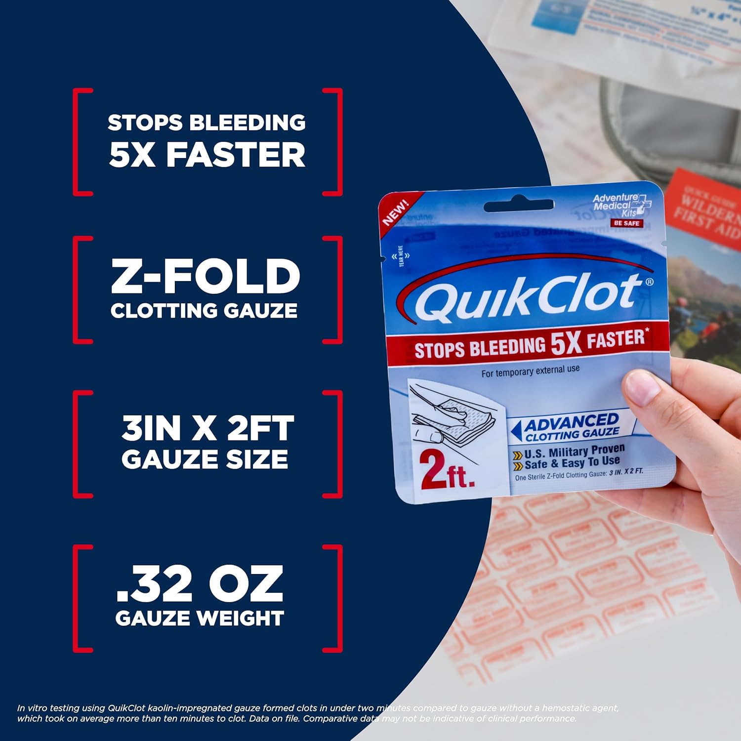 Adventure Medical Kits QuikClot Gauze - Gauze for Emergency Survival Kit, Doomsday Prepping Supplies & More - Stops Bleeding Fast with Kaolin - Flexible Hemostatic Medical Gauze - 3" x 24" - Image 5