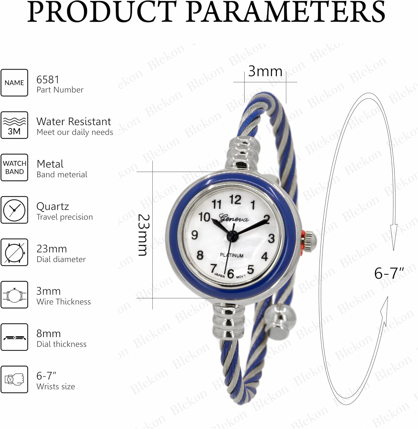 Blekon Collections Women's Cuff Watch - Round Analog Display Arabic Numbers 23mm Case Wire Bracelet Watch for Women Elegant Cable Cuff Bangle Wrist Watch - Image 3