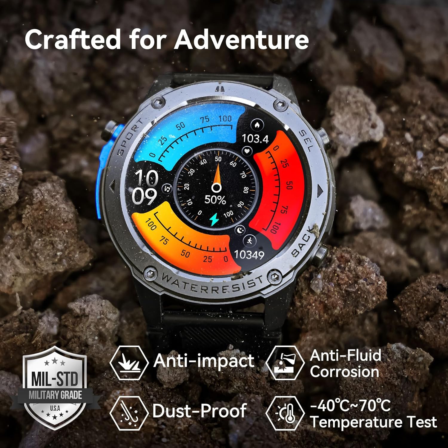 Military Smart Watch for Men GPS 6 Satellite Positioning Compass 164 Feet Water-Resistant for Swimming 500mAh Battery Make Answer Call Rugged Metal Body Smartwatch 1.43" AMOLED Always On Display Watch - Image 3