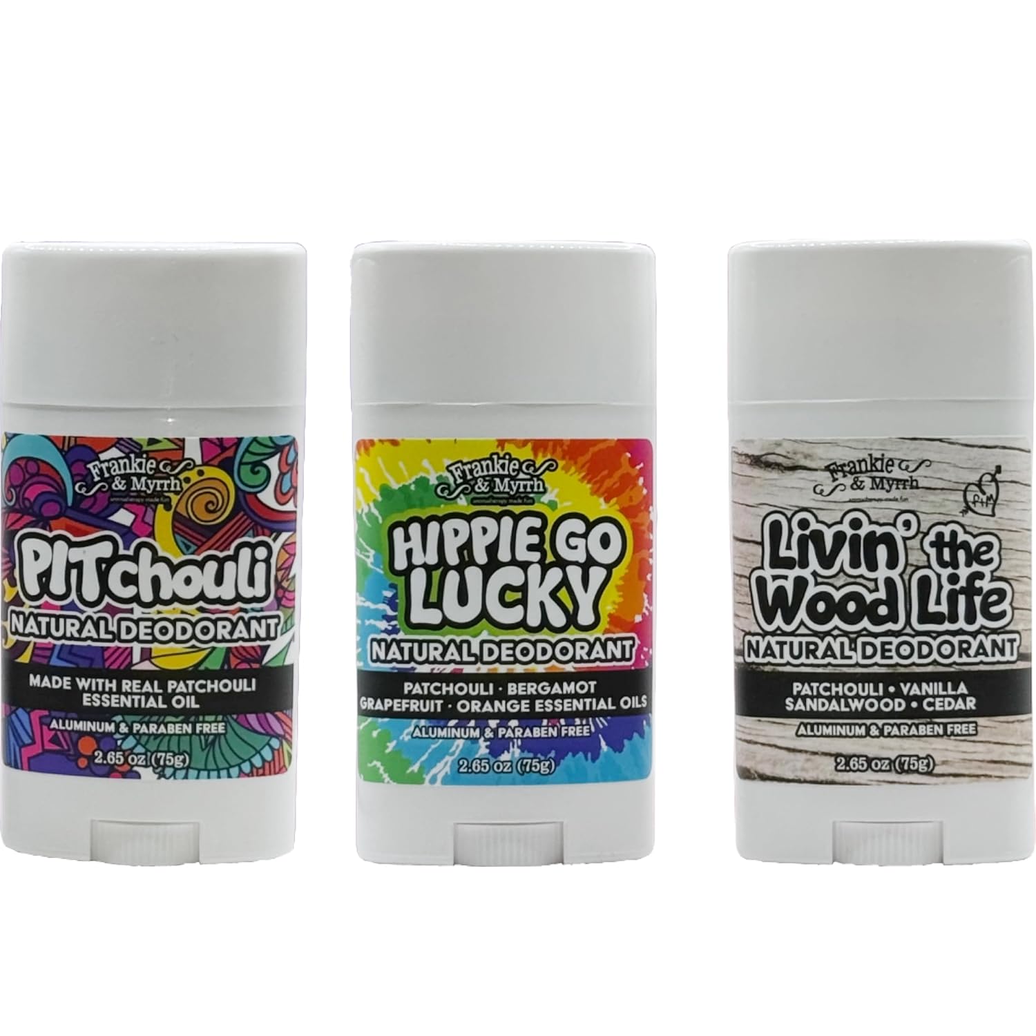 Frankie & Myrrh Natural Deodorant Patchouli Trio | Pitchouli, Livin' the Wood Life, Hippie Go Lucky - Image 2