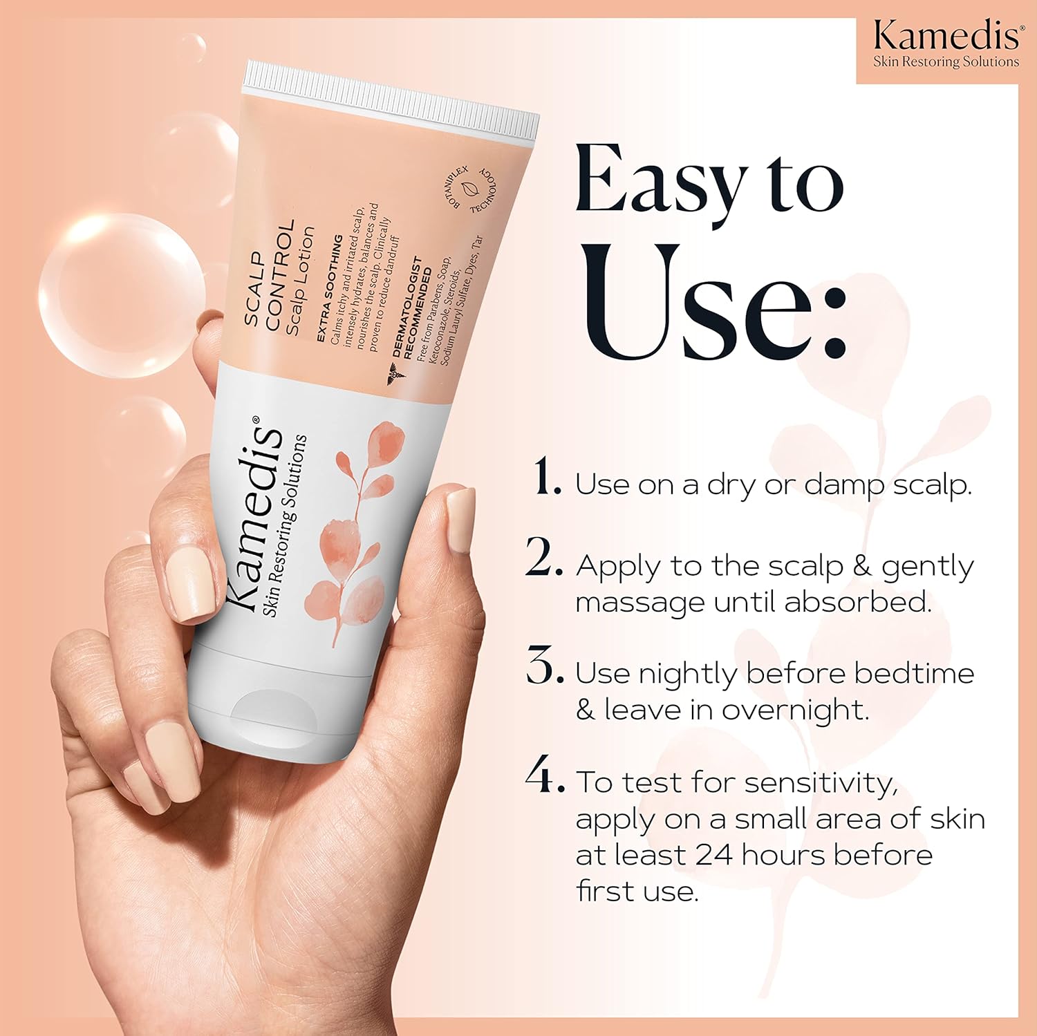 KAMEDIS Scalp Moisturizer Lotion For Dry, Itchy, Dandruff, Flaky, Seborrheic Dermatitis, Psoriasis and Sensitive Scalp. Over-Night Mask Treatment Botanicals-Based. Parabens Free. 3.38 Fl Oz. - Image 5