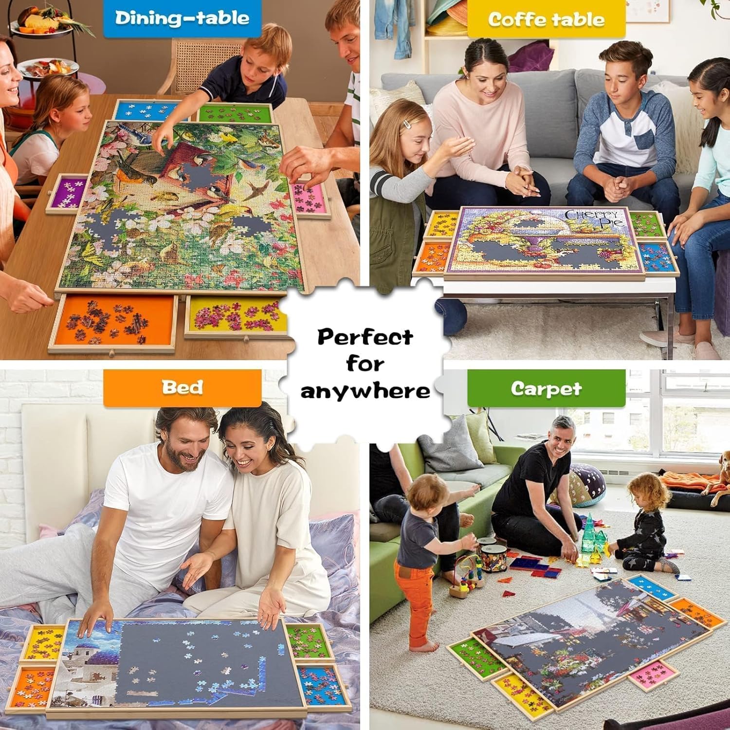 1500 Pieces Rotating Puzzle Board with Drawers and Cover, Wooden Jigsaw Puzzle Table for Adults and Kids, Colorful Puzzle Trays for Sorting and Storage, Lazy Susan Spinning Puzzle Boards Gift for Mom - Image 9