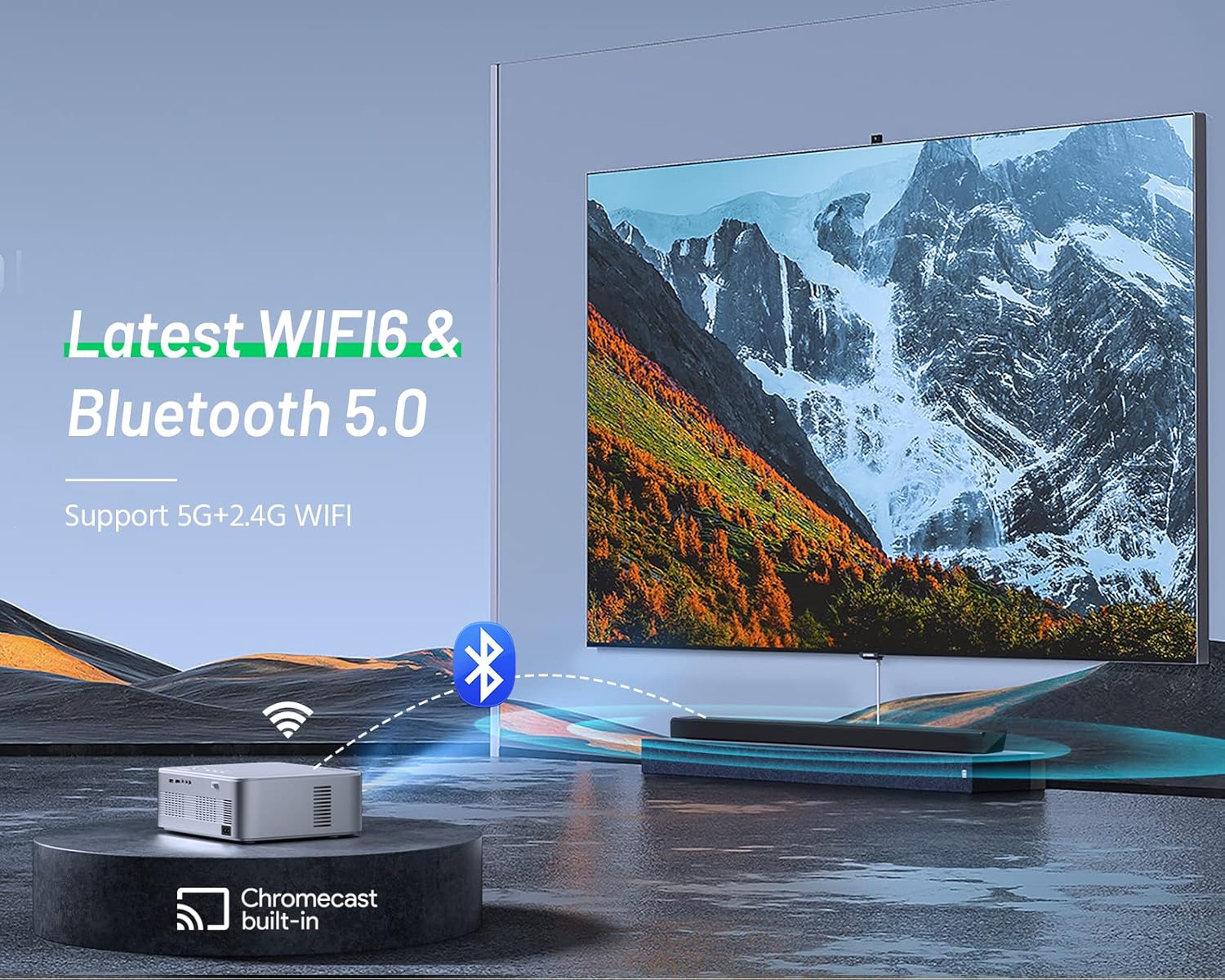 Projector 4K Support with 5G WiFi Bluetooth, CIBEST Android TV 10 Native 1080P Full-Sealed Optical Engine Home Movie Outdoor Projector with Netflix/Prime Video Built-in, Autofocus, Apps, Stereo Sound - Image 7