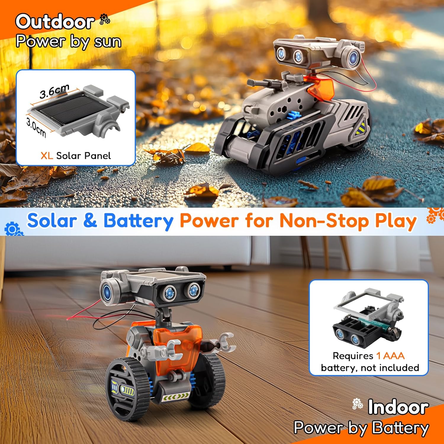 AoHu 15-in-1 STEM Solar Robot Toys, Solar and Battery Powered Dual Drive Motor, DIY Building Science Kits for Kids Age 8-12, Education Birthday Gifts for Boys Girls 8 9 10 11 12 Years Old - Image 4