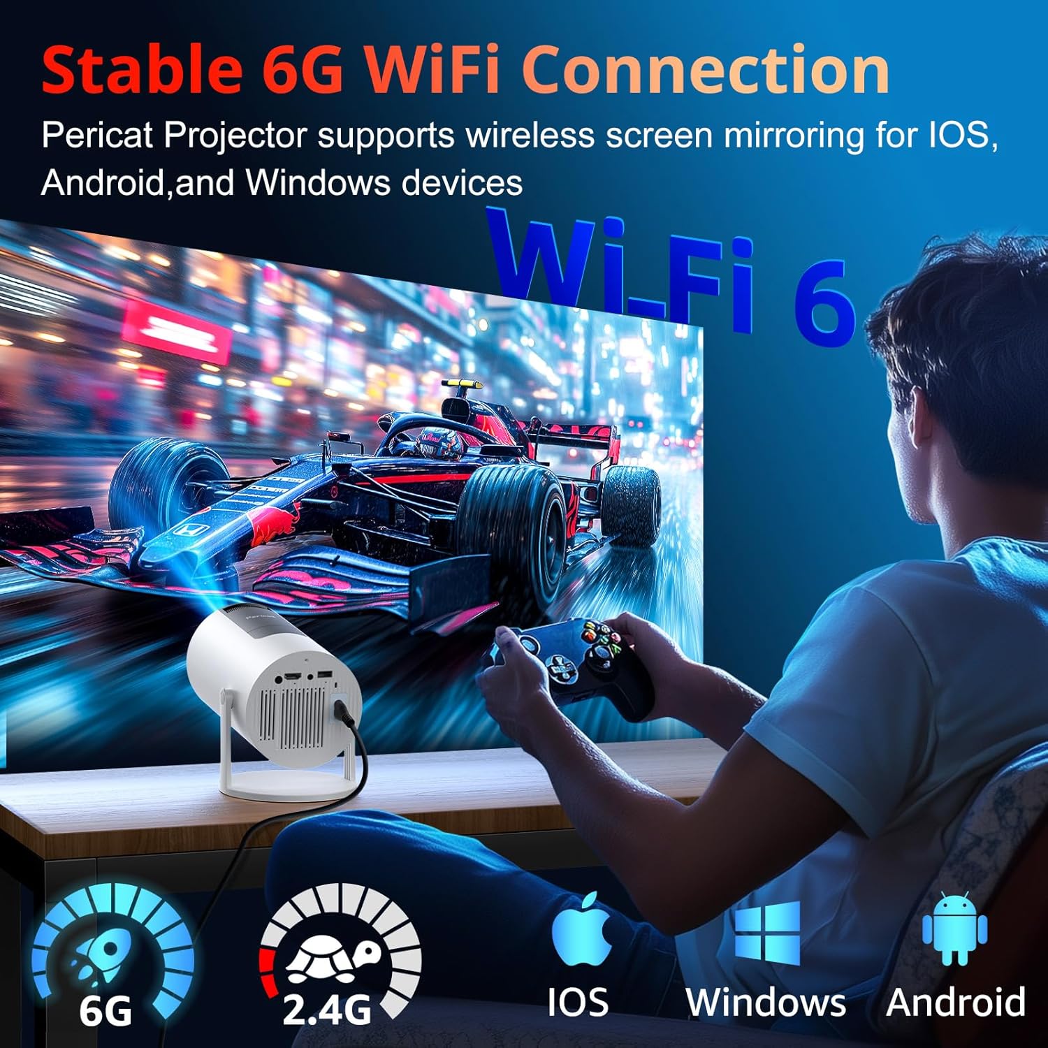 Auto Keystone Projector with WIFI and Bluetooth, Pericat 210° Rotatable Portable Projector, 18000L Native 1080P Home Theater, Outdoor Movie Projectors Compatible with TV Stick, Laptop, PC, Smartphone - Image 7