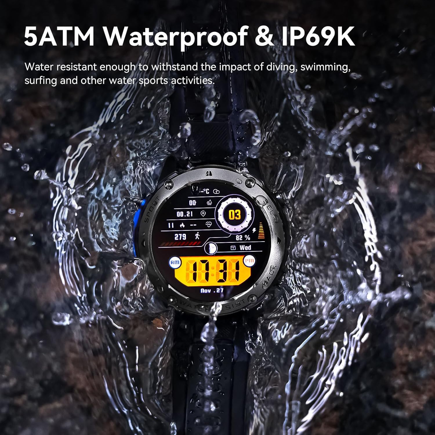 Military Smart Watch for Men GPS 6 Satellite Positioning Compass 164 Feet Water-Resistant for Swimming 500mAh Battery Make Answer Call Rugged Metal Body Smartwatch 1.43" AMOLED Always On Display Watch - Image 5