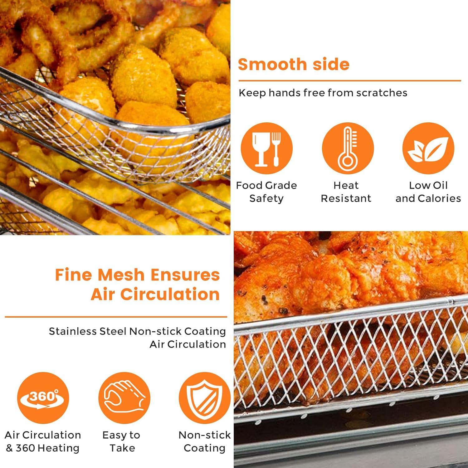 Air Fryer Basket Replacement for nuwave bravo xl air fryer toaster smart oven, 11.7 * 9.7'' Non-stick Mesh Air Fryer Steel Basket Wire Rack Accessories Parts, Dishwasher Safe - Image 6