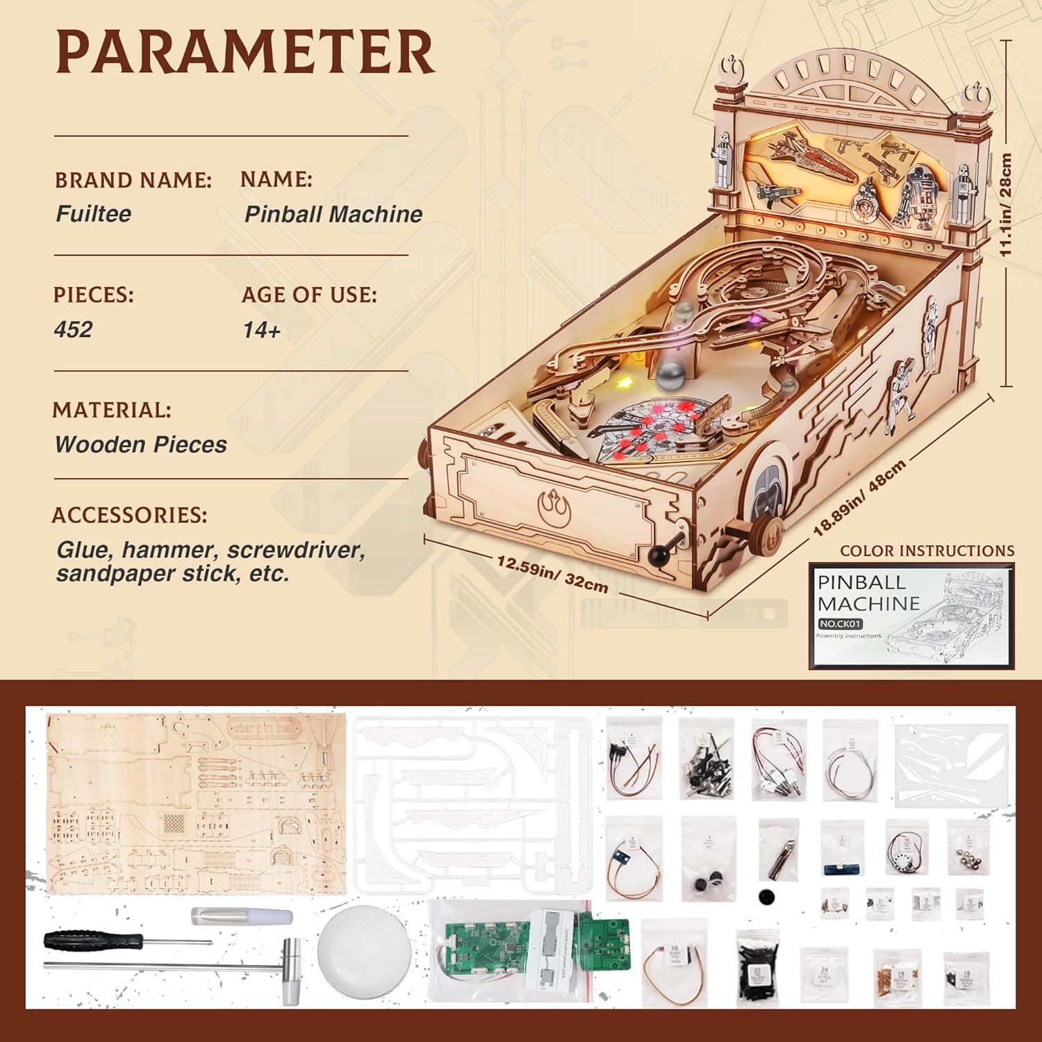 DIY Miniature Pinball Machine Kits, 3D Wooden Puzzles for Adults, Wooden Models for Adults to Build, Fun Toys Gifts for Ages 14+ - Image 9