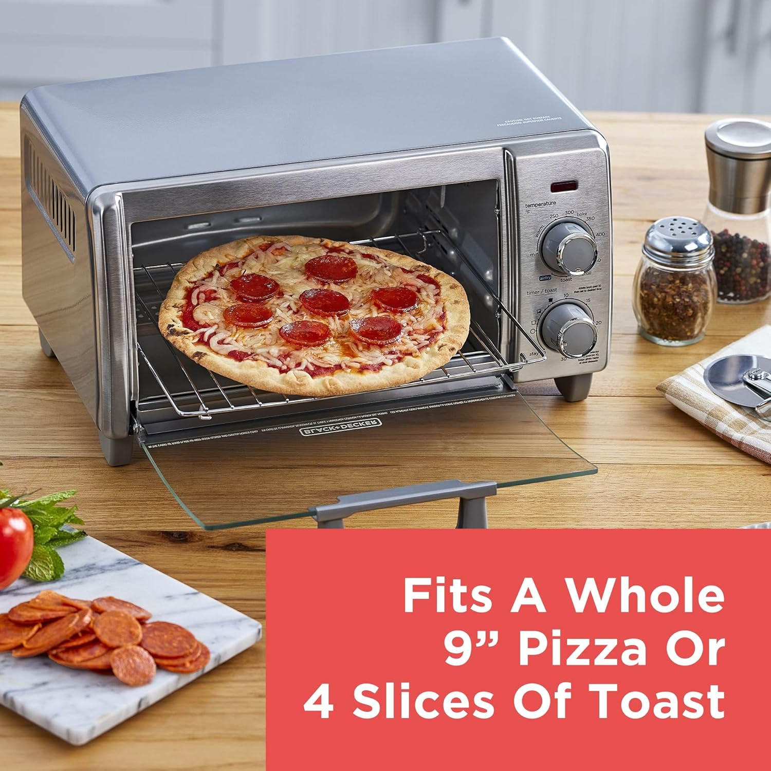 BLACK+DECKER 4-Slice Crisp 'N Bake Air Fry Toaster Oven,TO1787SS-RFP, 4-Slice, 5 Cooking Functions, 30 Minute Timer, Stainless Steel - Image 5