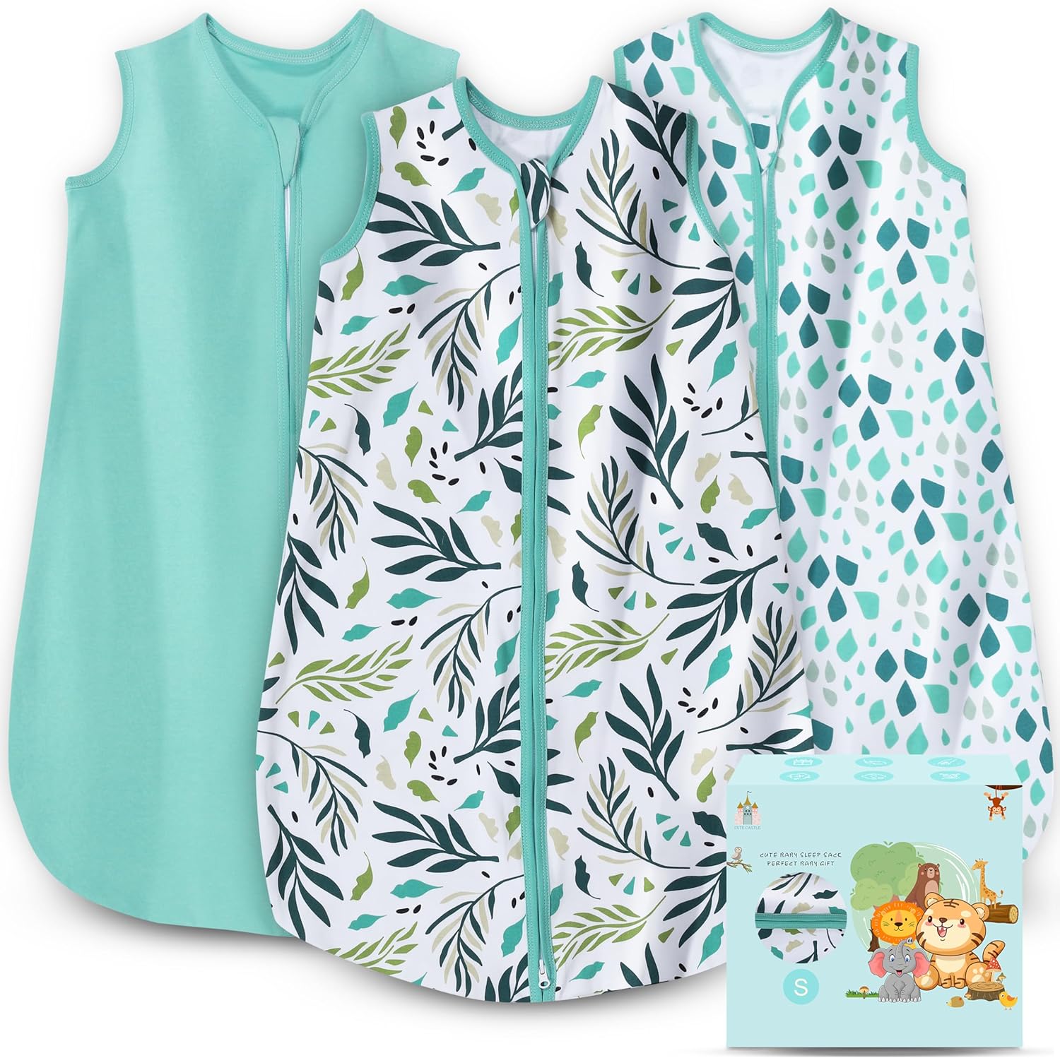 Cute Castle Baby Sleep Sack 0-6 Months - Lightweight 100% Cotton 2-Way Zipper TOG 0.5 Infant Wearable Blanket, Newborn Essentials Toddler Sleep Clothes (3 Pack Green) - Image 2