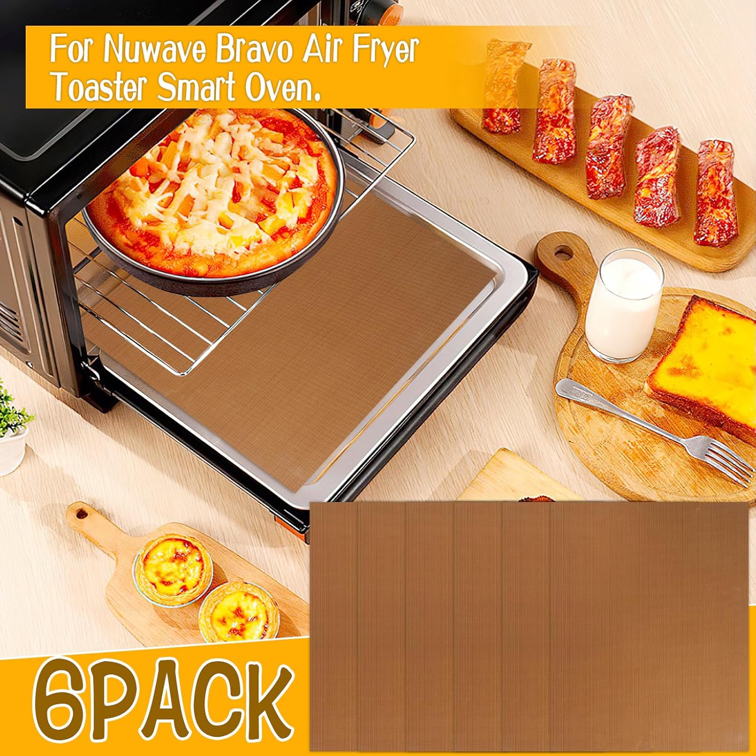 6 Pack Air Fryer Liners for Nuwave Bravo Air Fryer Toaster Smart Oven, Nuwave Bravo xl Pro Accessories Baking MatLiners Reusable Compatible with Nuwave 30-QT XL Capacity Countertop Convection Oven - Image 3