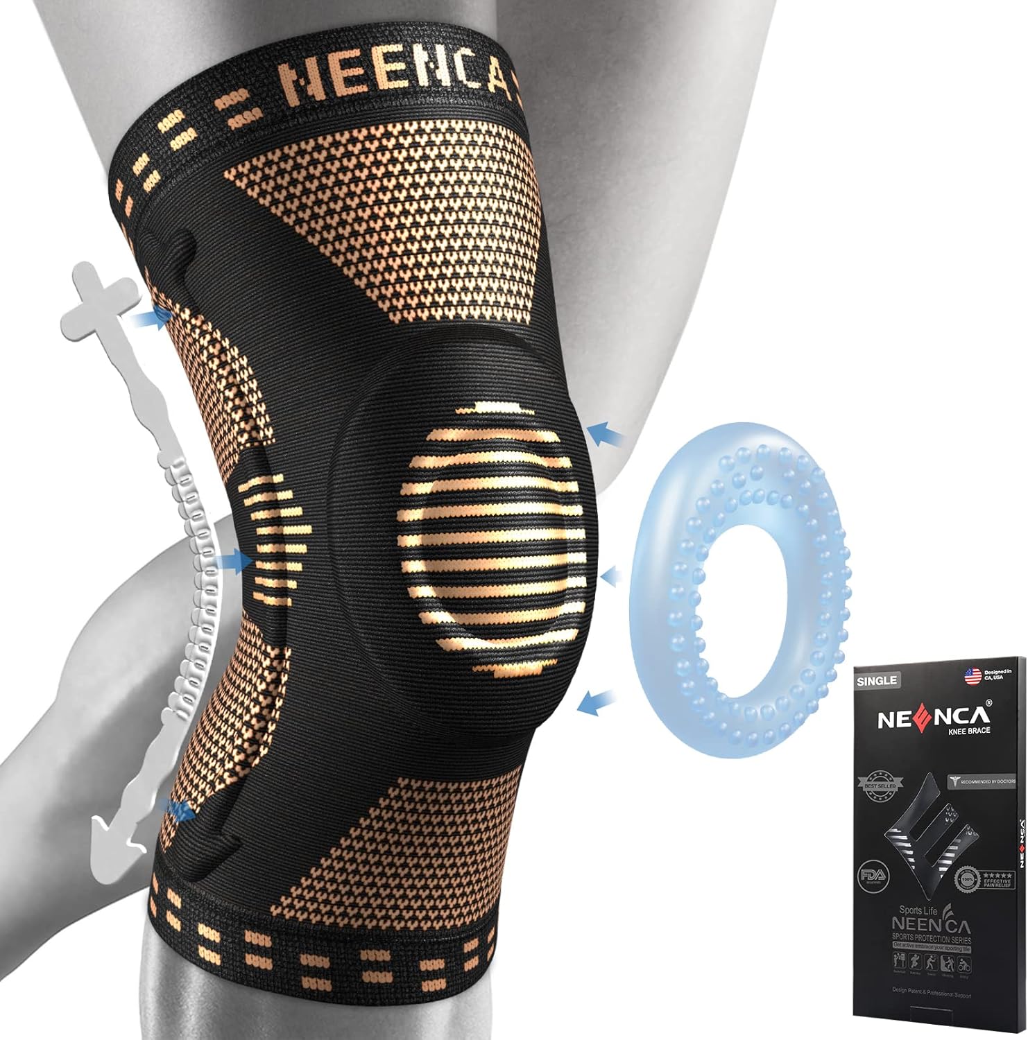 NEENCA Copper Knee Brace for Knee Pain, Knee Support with Patella Pad & Side Stabilizers, Compression Knee Sleeve for Sport, Workout, Arthritis, ACL, Joint Pain Relief, Meniscus Tear- FSA/HSA Eligible - Image 2