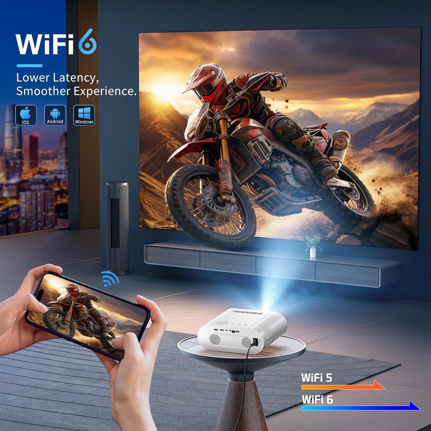 GooDee 4K Mini Projector with WiFi and Bluetooth, Auto Keystone & Electric Focus, 600 ANSI Native 1080P Portable Movie Projector for Phone/Laptop/TV Stick/PS5/PPT - Image 4