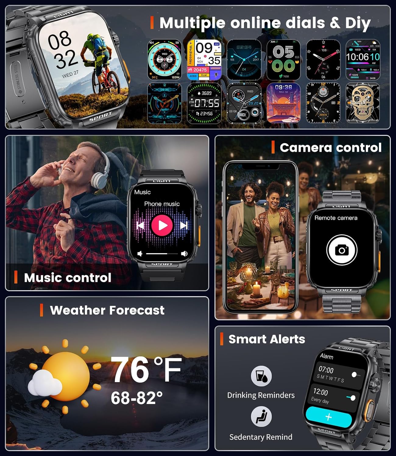 LIGE Military Smart Watch for Men, Outdoor LED Flashlight, 430mAh Battery, 1.91in HD Answer/Make Calls Touch Screen, 100+ Sport ModesFitness Tracker Pedometer Calories/5ATM Waterproof for iOS Android - Image 8