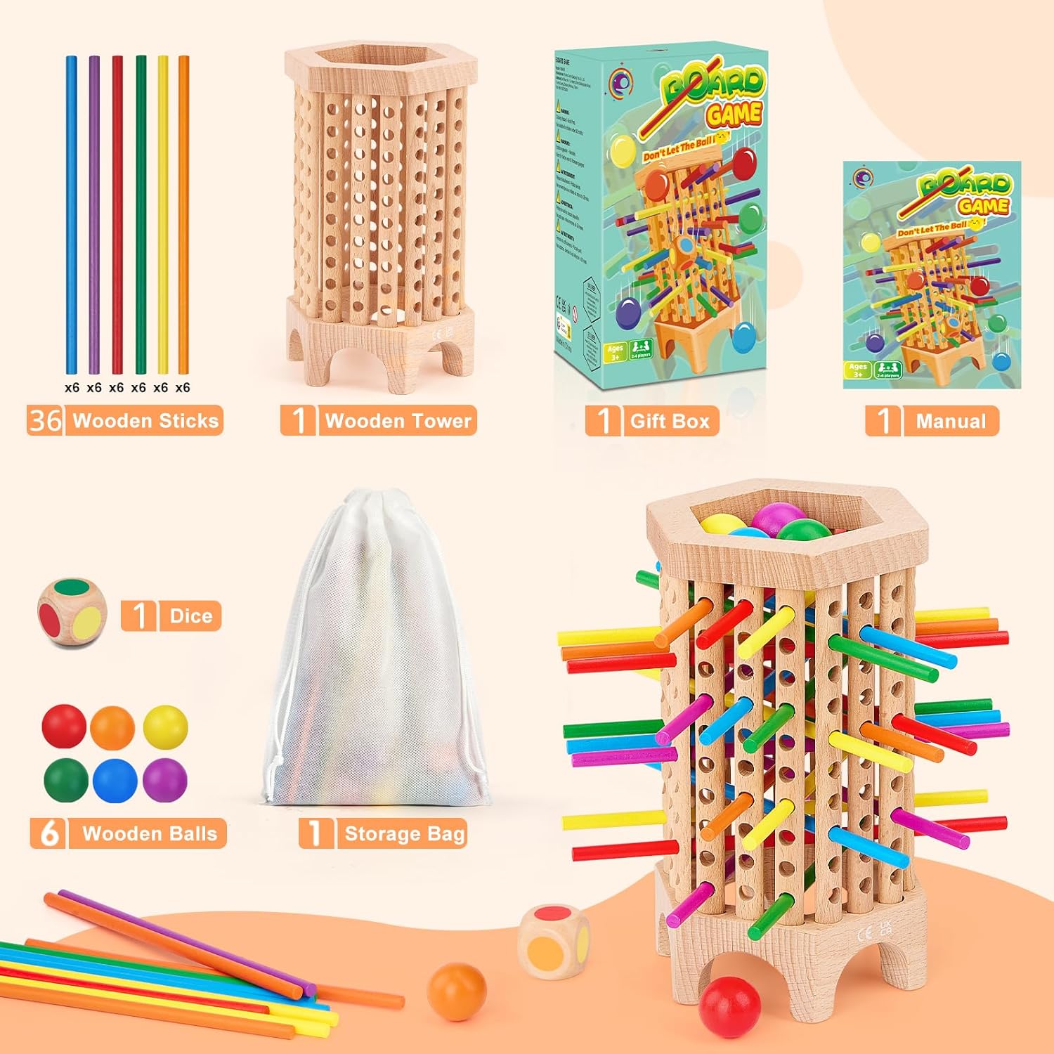 Montessori Game Wooden Board Games for Kids 4-6-8-12, 36 Colorful Stick Math Educational Toys for 3 4 5 6 Year Olds, Classic Fun Dice Games for Family Game Night for 2-6 Players Gift - Image 8