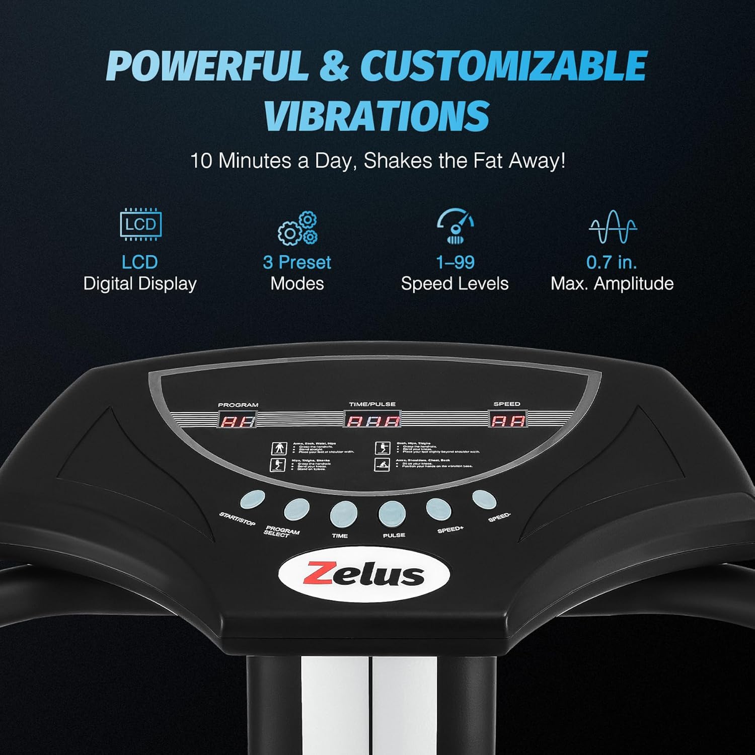 ZELUS Whole Body Vibration Plate, 500W Vibration Plate Exercise Machine with 99 Levels 3 Preset Modes & 2 Resistance Bands, Training Fitness Vibration Platform Machine for Home Gym with 330lb Capacity - Image 3
