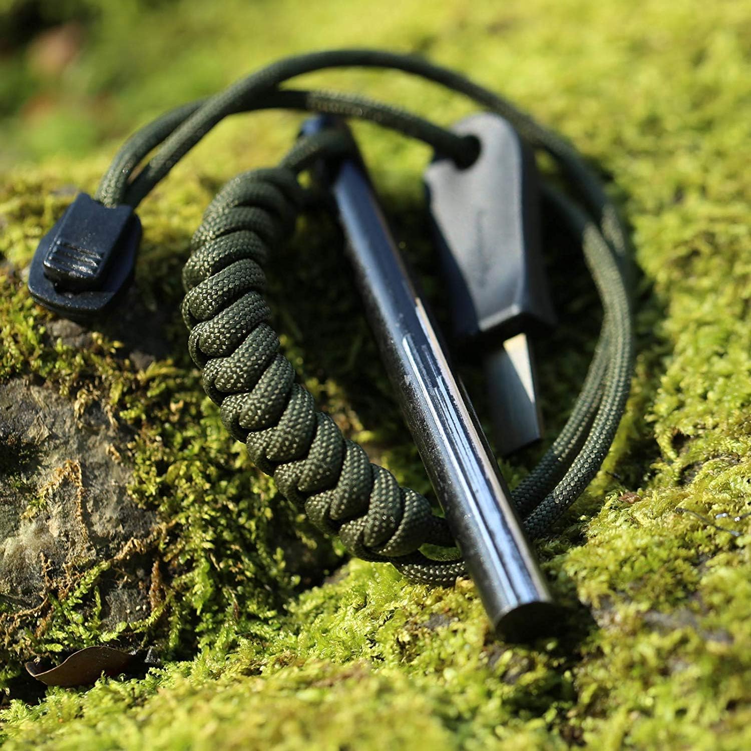 bayite 4 Inch Survival Ferrocerium Drilled Flint Fire Starter, Ferro Rod Kit with Paracord Landyard Handle and Striker, 4"(Long) x 3/8"(Diameter) - Image 3