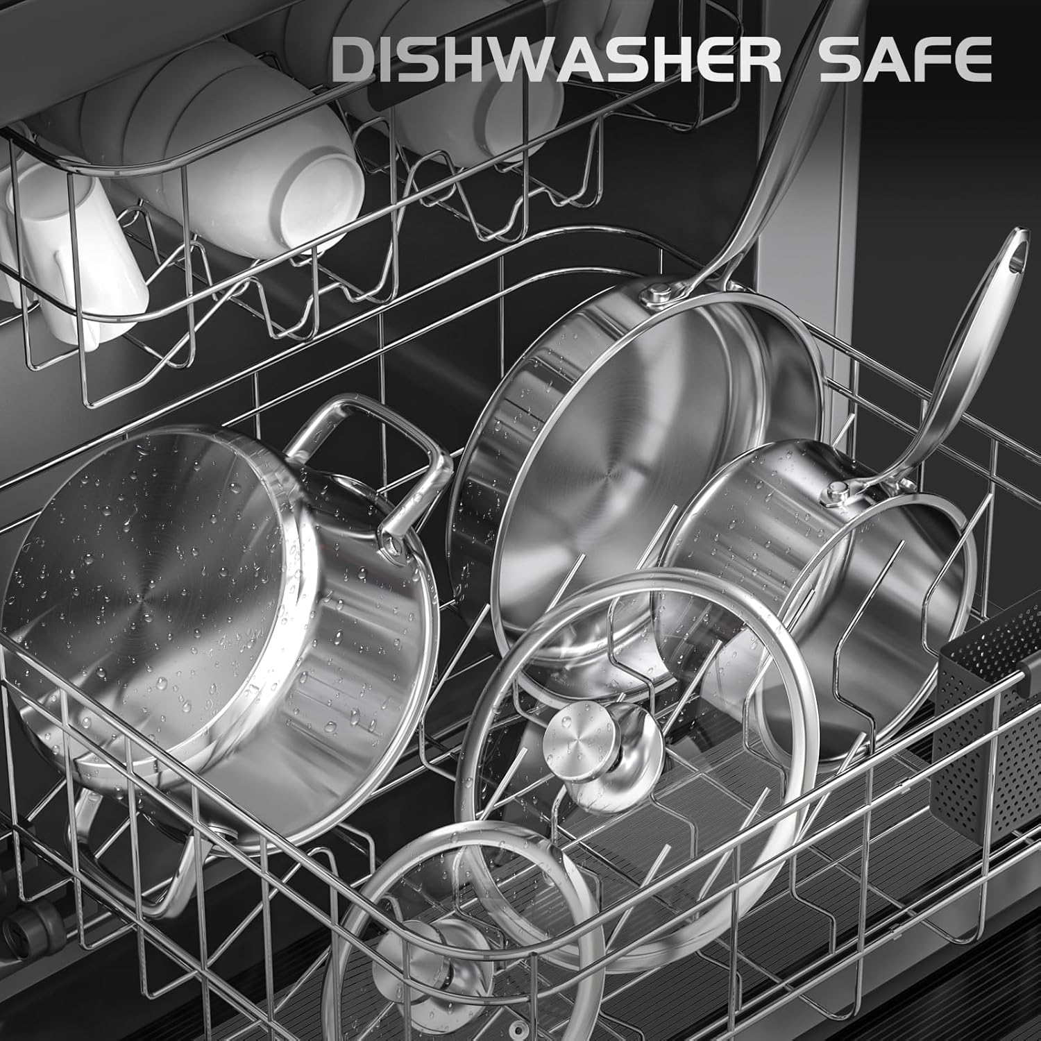 Meythway 𝐔𝐏𝐆𝐑𝐀𝐃𝐄 Pots and Pans Set Non Toxic, 16PCs Stainless Steel Cookware Set with Steamer, Kitchen Induction Cookware with Utensil Sets, Pot Protectors and Apron For Oven & Dishwasher Safe - Image 9