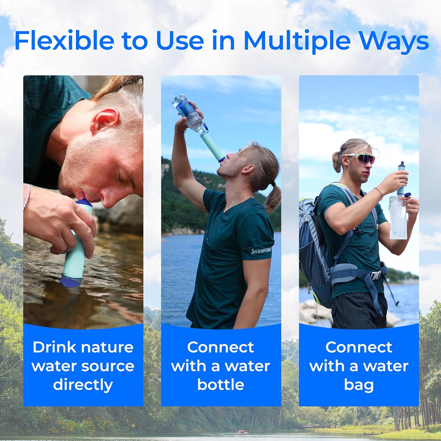 Waterdrop Water Filter Straw, Water Purifier Survival for Camping, Travel, Backpacking and Emergency Preparedness, Water Filtration System Survival, 3 Pack, Light Blue - Image 8