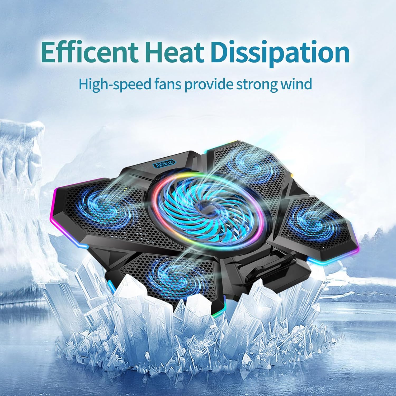 Laptop Cooling Pad, Gaming Laptop Cooler with 5 Quiet Fans and LED Lights (One-Click Close), Laptop Fan Cooling Pad Fits 12-17 Inch Laptop, 7 Adjustable Height - Image 5